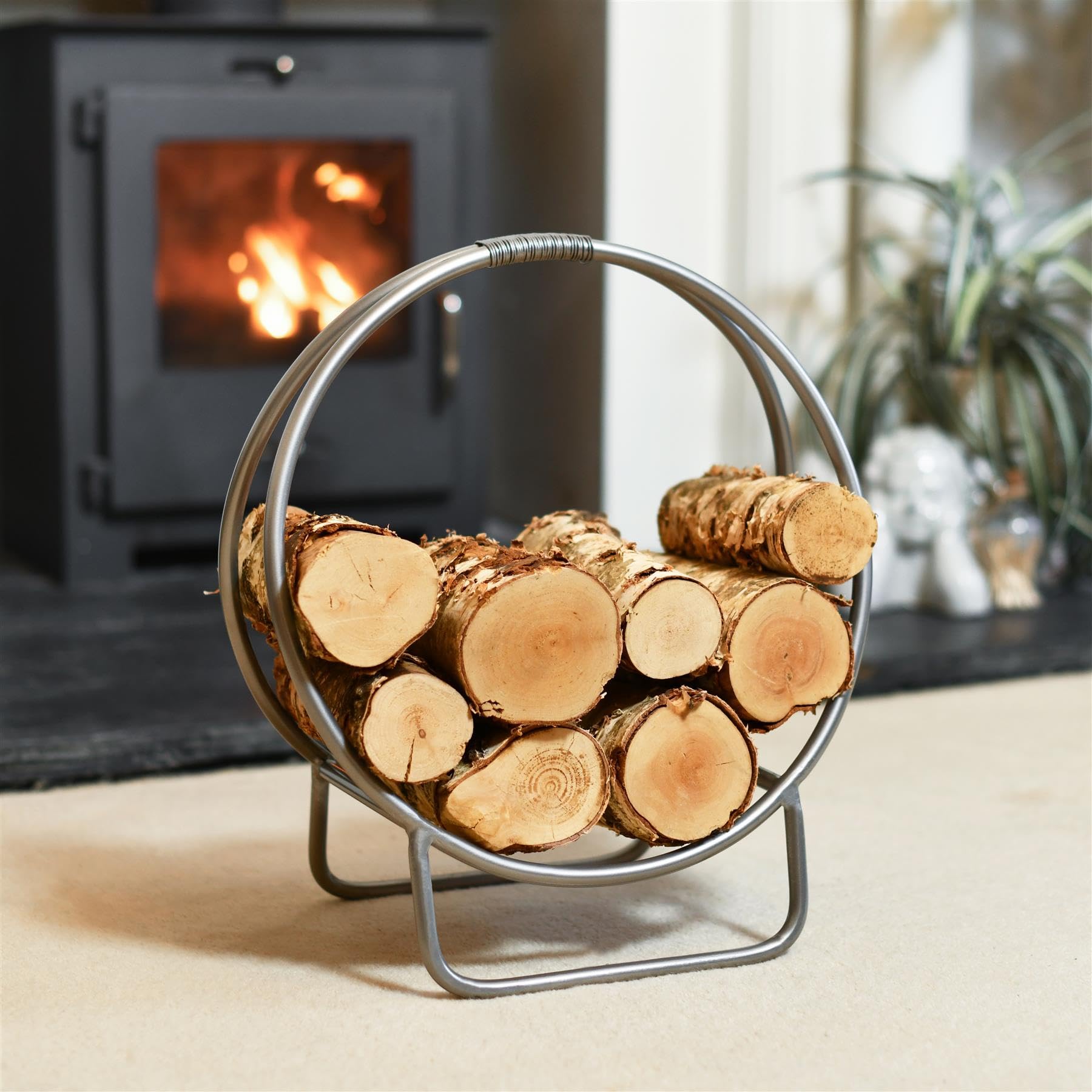 Black Country Metal Works Gray Pewter Finish Contemporary Circular Log Rack & Holder - 45Cm