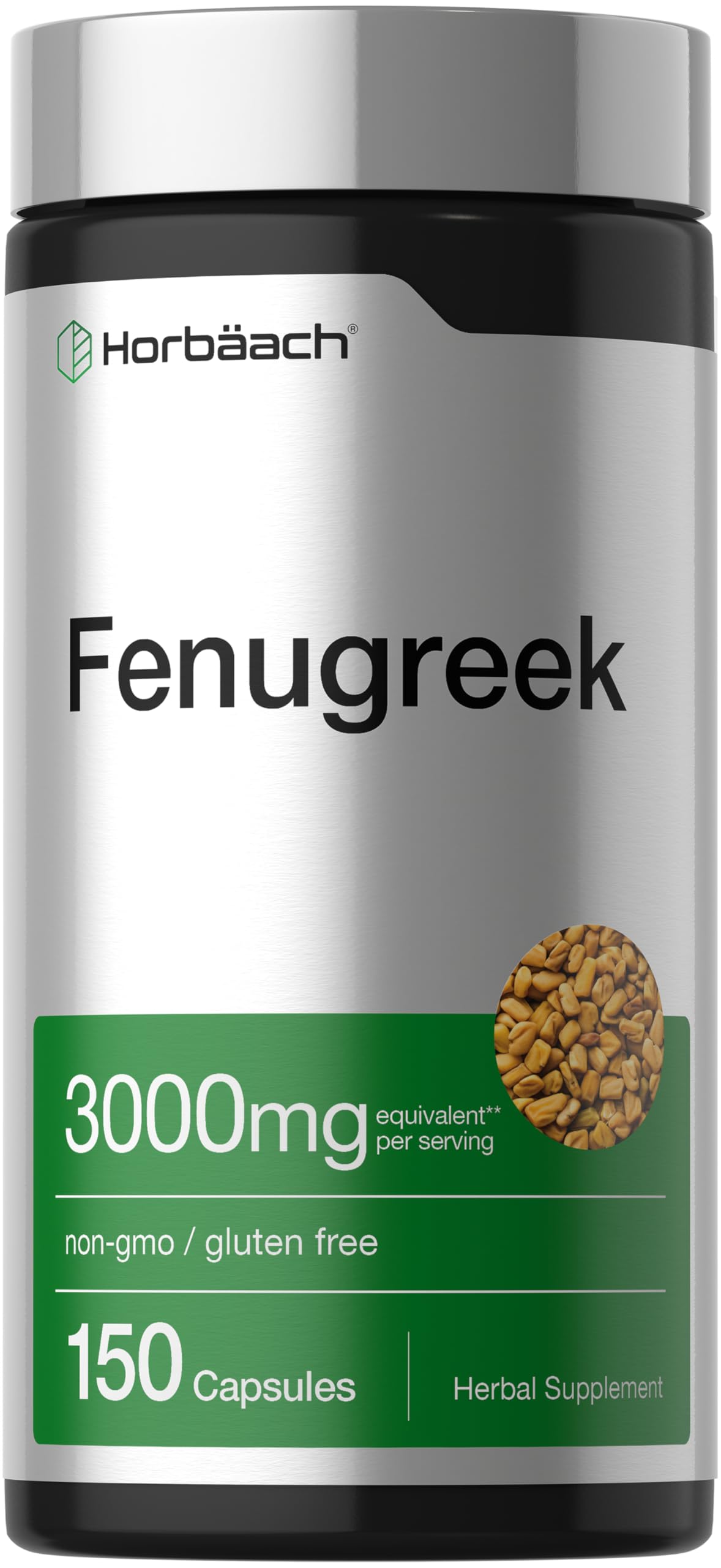 Horbäach Fenugreek Capsules | 150 Count | Non-GMO & Gluten Free Extract