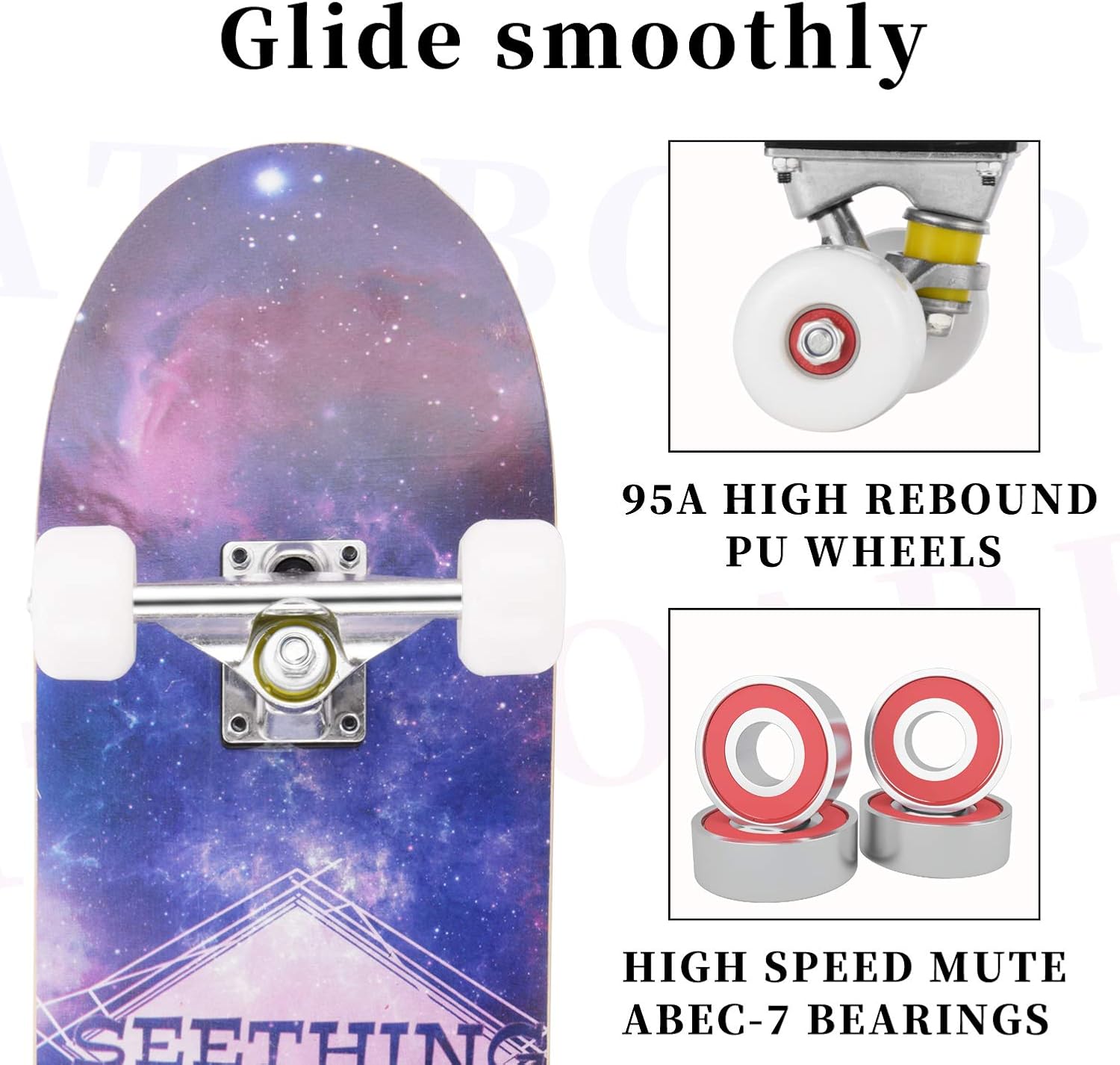 HUABEIGM Skateboard for Beginners , 31"x8" Complete Skateboard for Teens, Beginners, Girls, Boys, Adults, 7 Layer Canadian Maple Double Kick Deck Concave Cruiser Trick Skateboard : Sports & Outdoors