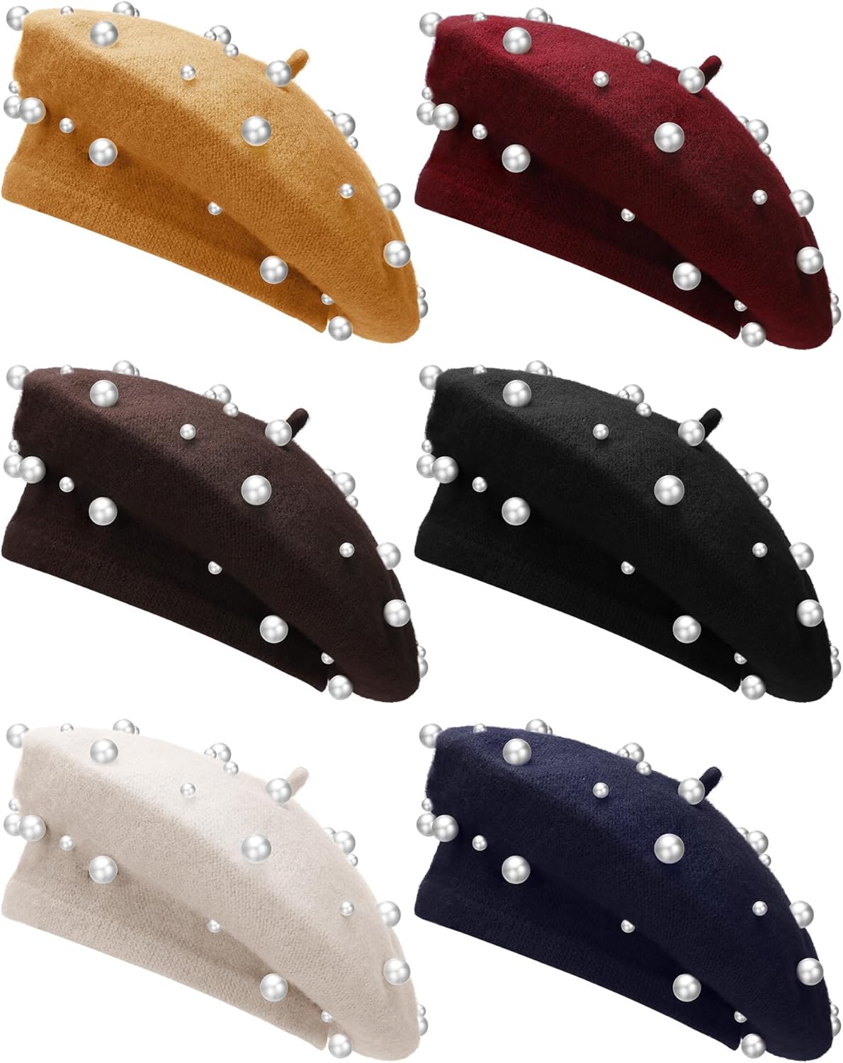 Vabean Wool Berets Pearl Beaded Cap Beanie Sweet Elegant French Beret Artist Pearl Hat for Women Lady
