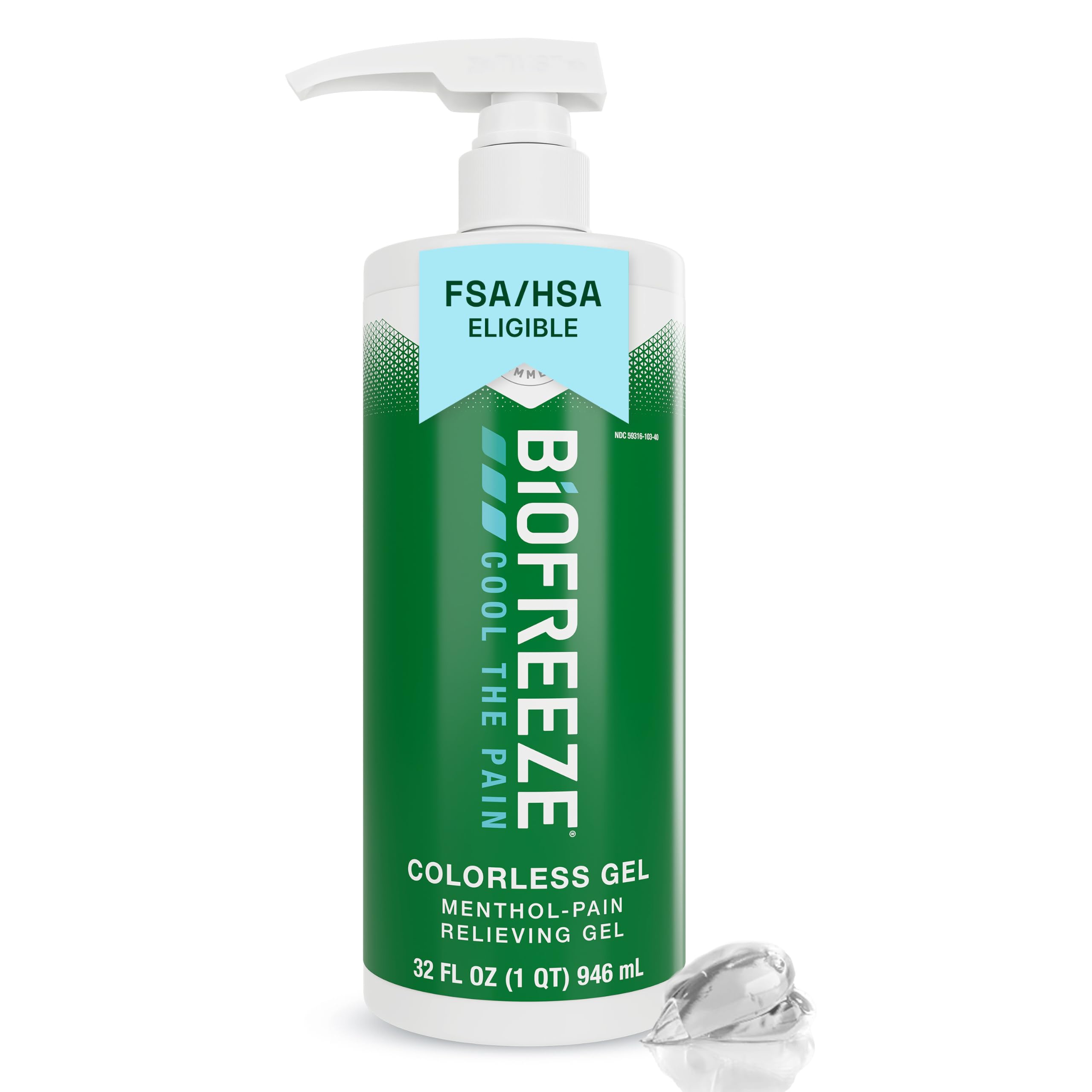 Biofreeze Pain Relief Gel, Muscle Pain Colorless Menthol Gel, 32 FL OZ Pump