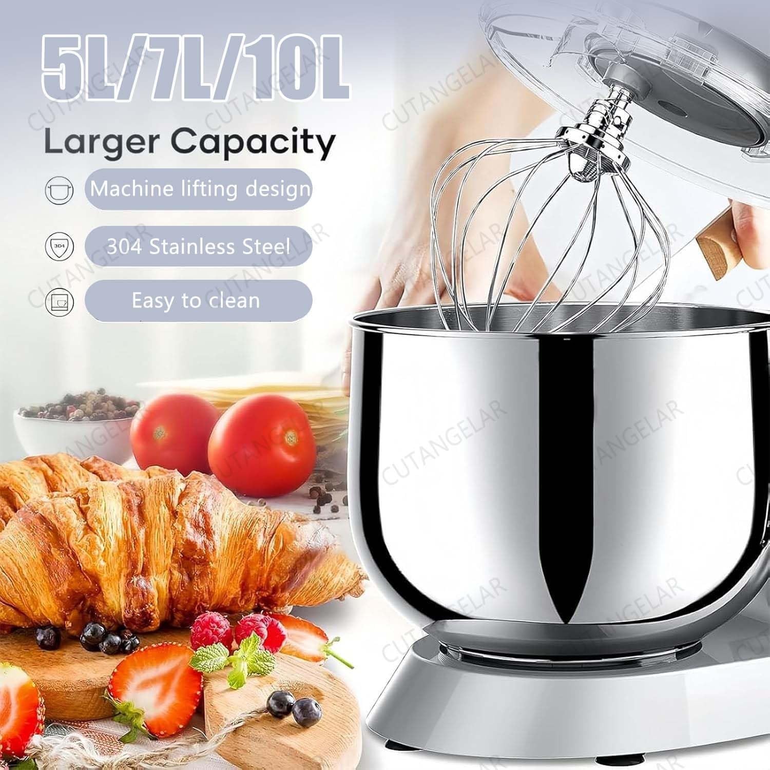 Impastatore Alimentare Professionale, Attrezzatura Cucina Grado Commerciale. Motore Alta Prestazione 500W Con Accessori Completo, Ideale Per Pizzerie E Stabilimenti Ristorazione.(5L/4.5qt)