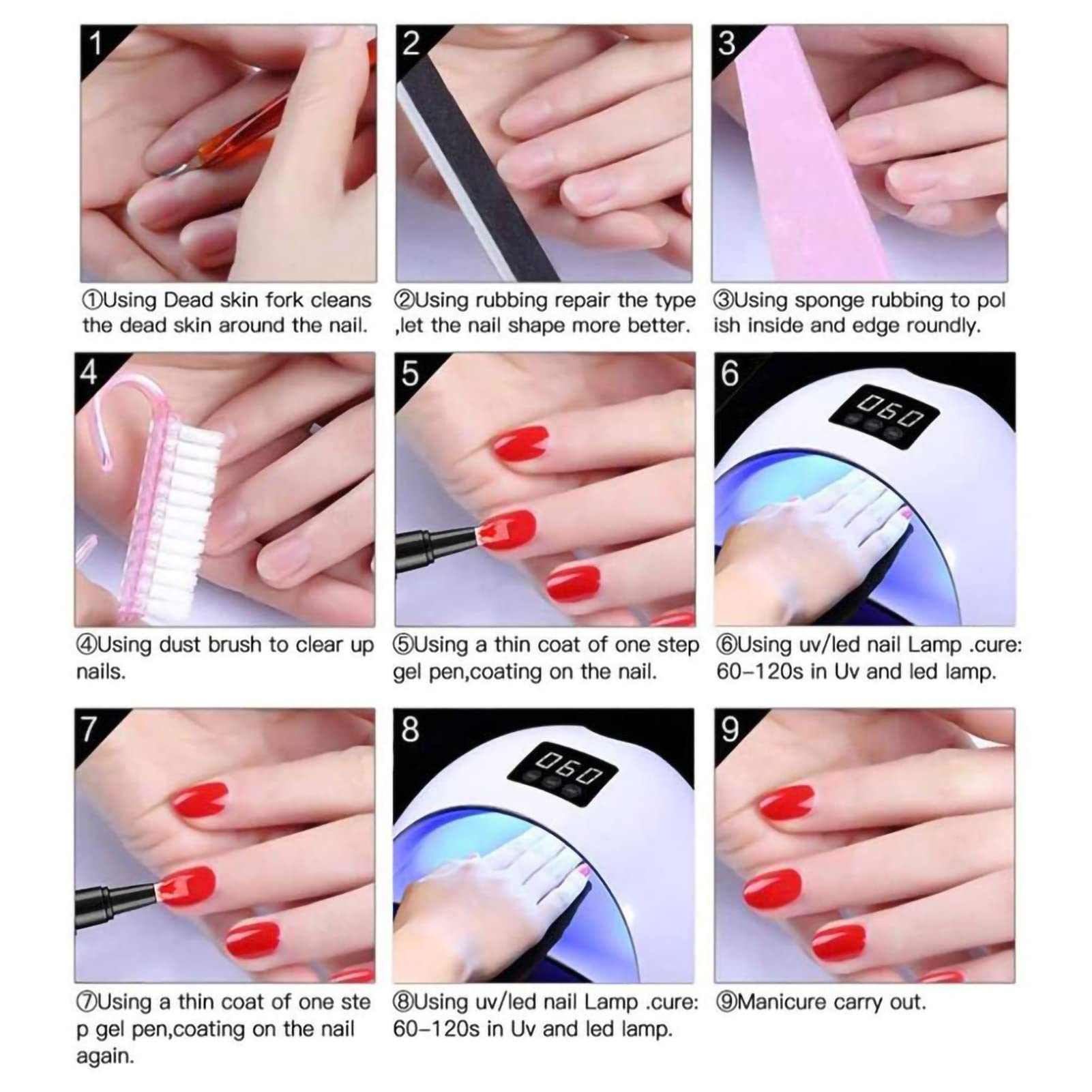 5 Penne per Smalto Gel 3 in 1, Penne per Smalto semipermanente Portatile, Penne per Smalto semipermanente in Un Solo Passaggio, Penne per Gel per Unghie 3 in 1