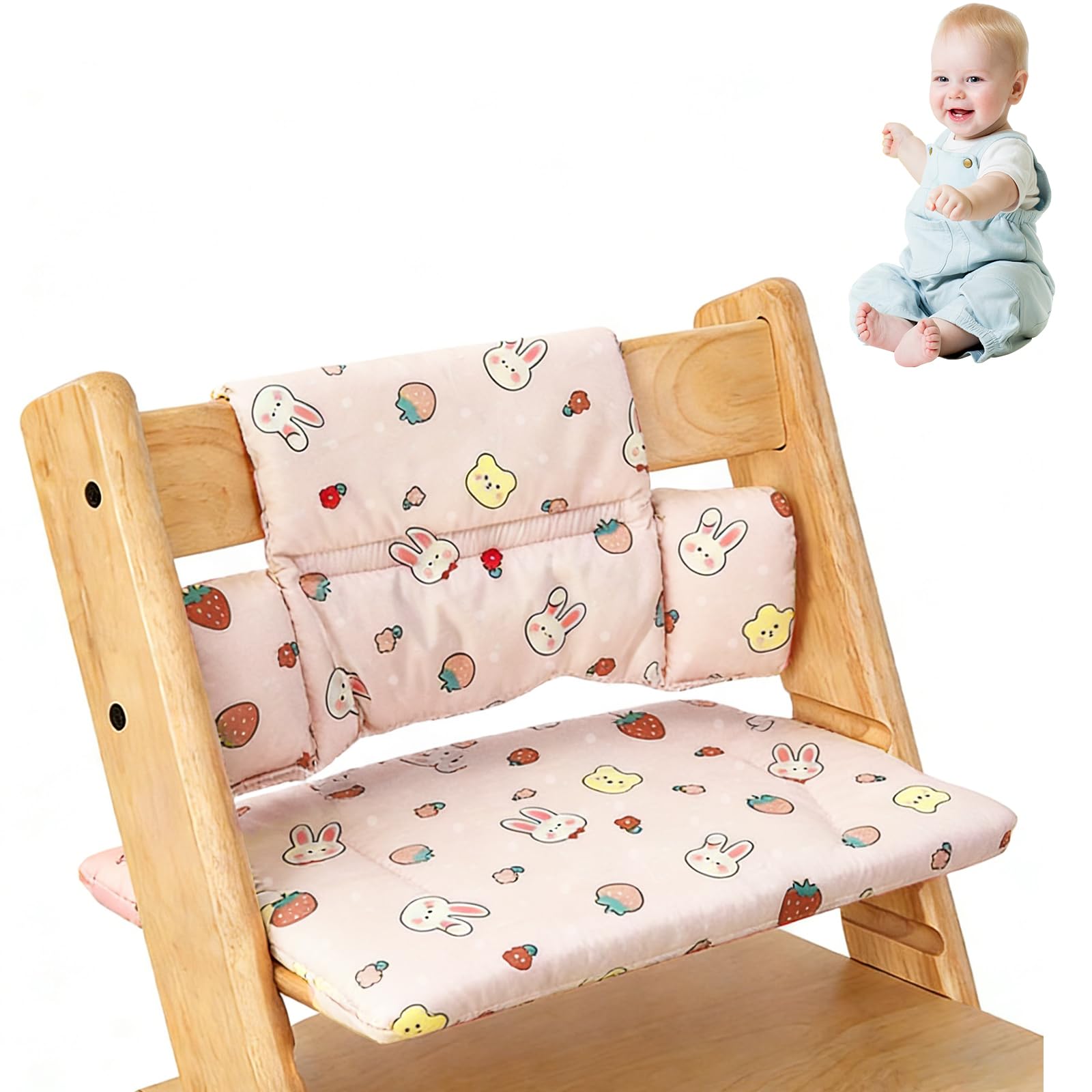 Poduszka do siedzenia na wysokie krzesło Stokke Tripp Trapp, 2-częściowy zestaw z bawełny ekologicznej z wodoodporną laminowaną powłoką, łatwa do czyszczenia i zdejmowania, można prać w pralce (królik