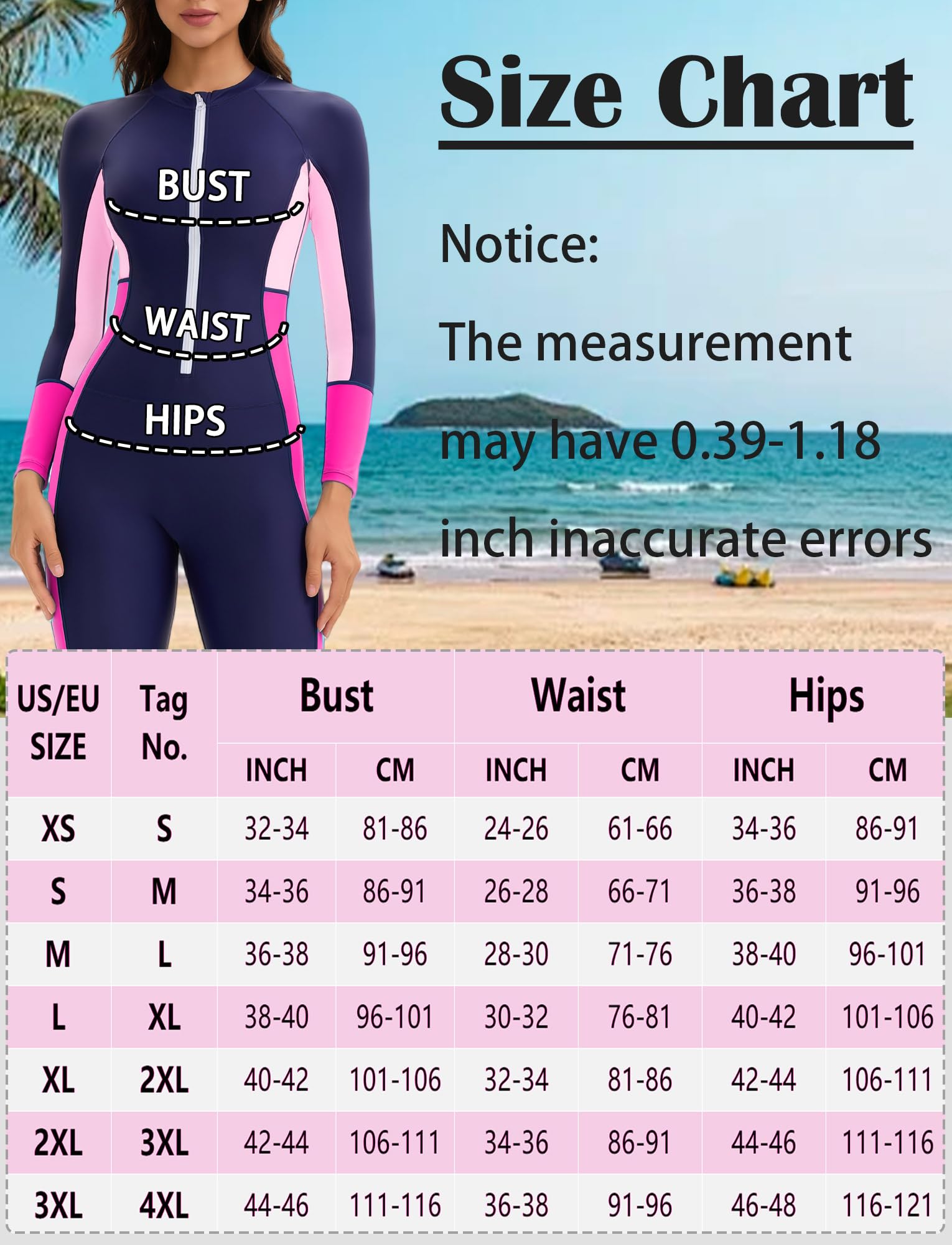 Maillot de Bain Integral Femme Rashguard Combinaison Femmes Maillot Une Pièce Sports Nautiques Surfing EU XS-3XL=Tag S-4XL