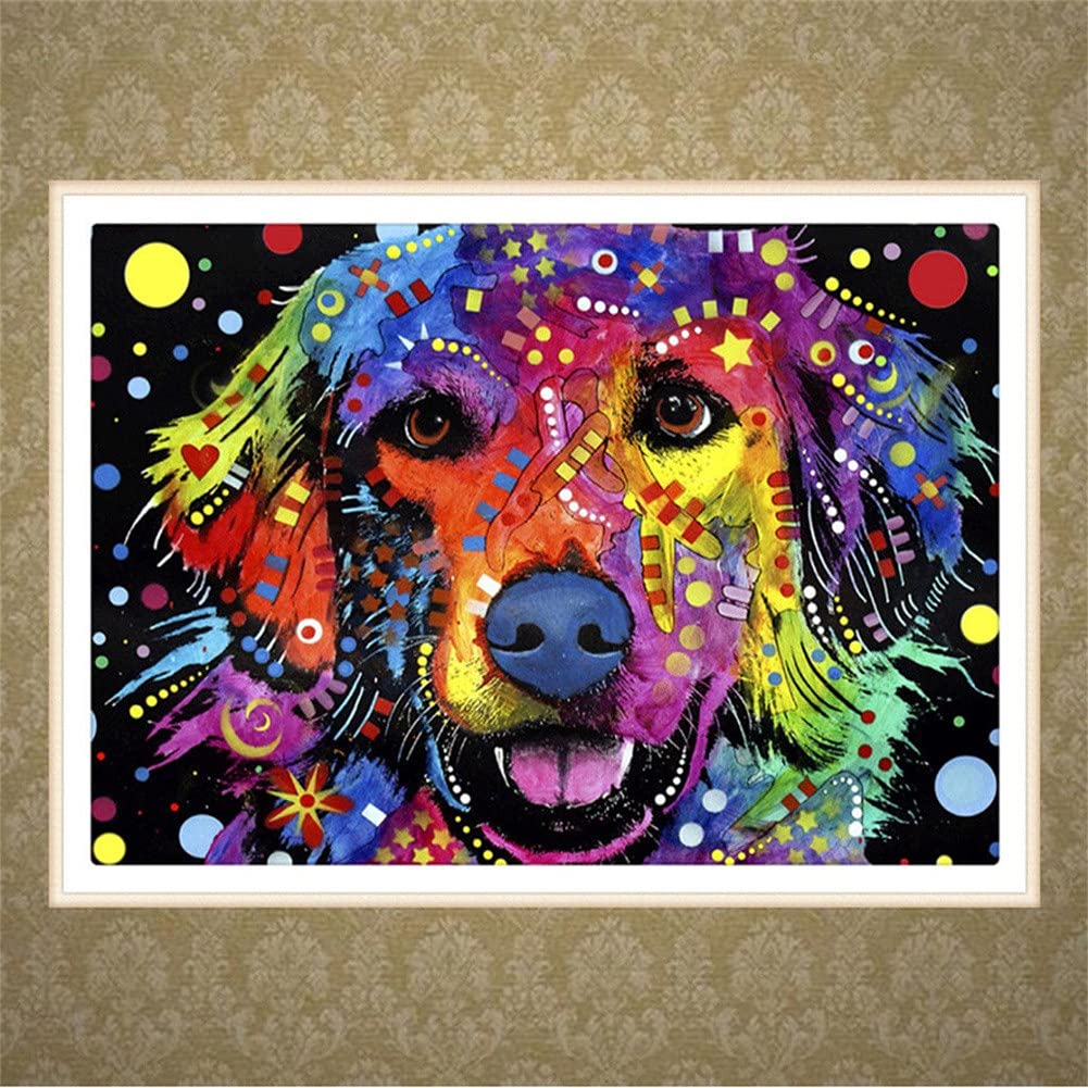 Peinture au diamant 5D chien coloré pour décorer votre salon avec un tableau mosaïque XXL