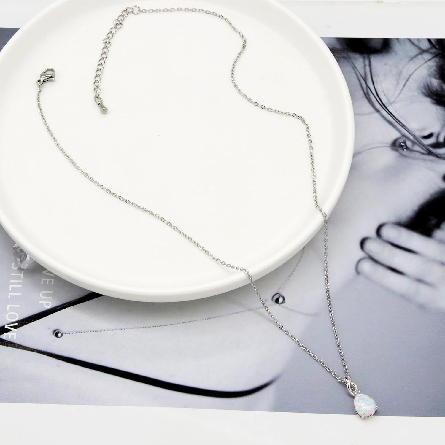 AILUOR White Opal Necklaces for Women, Rose Gold Plated Dainty 11mm Round Gemstone Pendant October Birthstone Pendant Necklace for Women Bridal Wedding Jewelry Birthday Gift for Wife Mom Her - Image 6