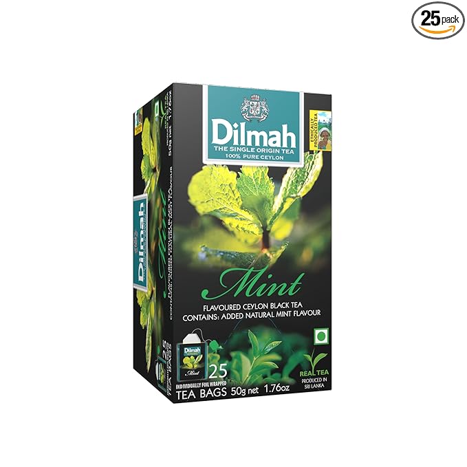 Dilmah Mint Flavoured Pure Ceylon Black Tea, 2g X 25 Tea Bags