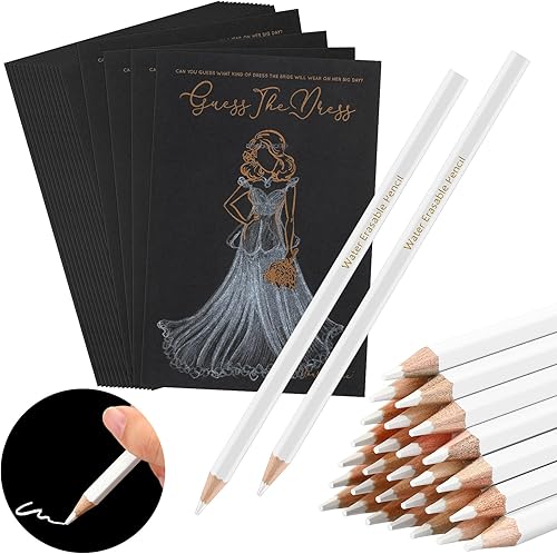 Miniatura 8 de Fulmoon 30 juegos de Adivina el vestido, juegos de despedida de soltera para invitados, incluye tarjetas de juegos de ducha de boda, lápices