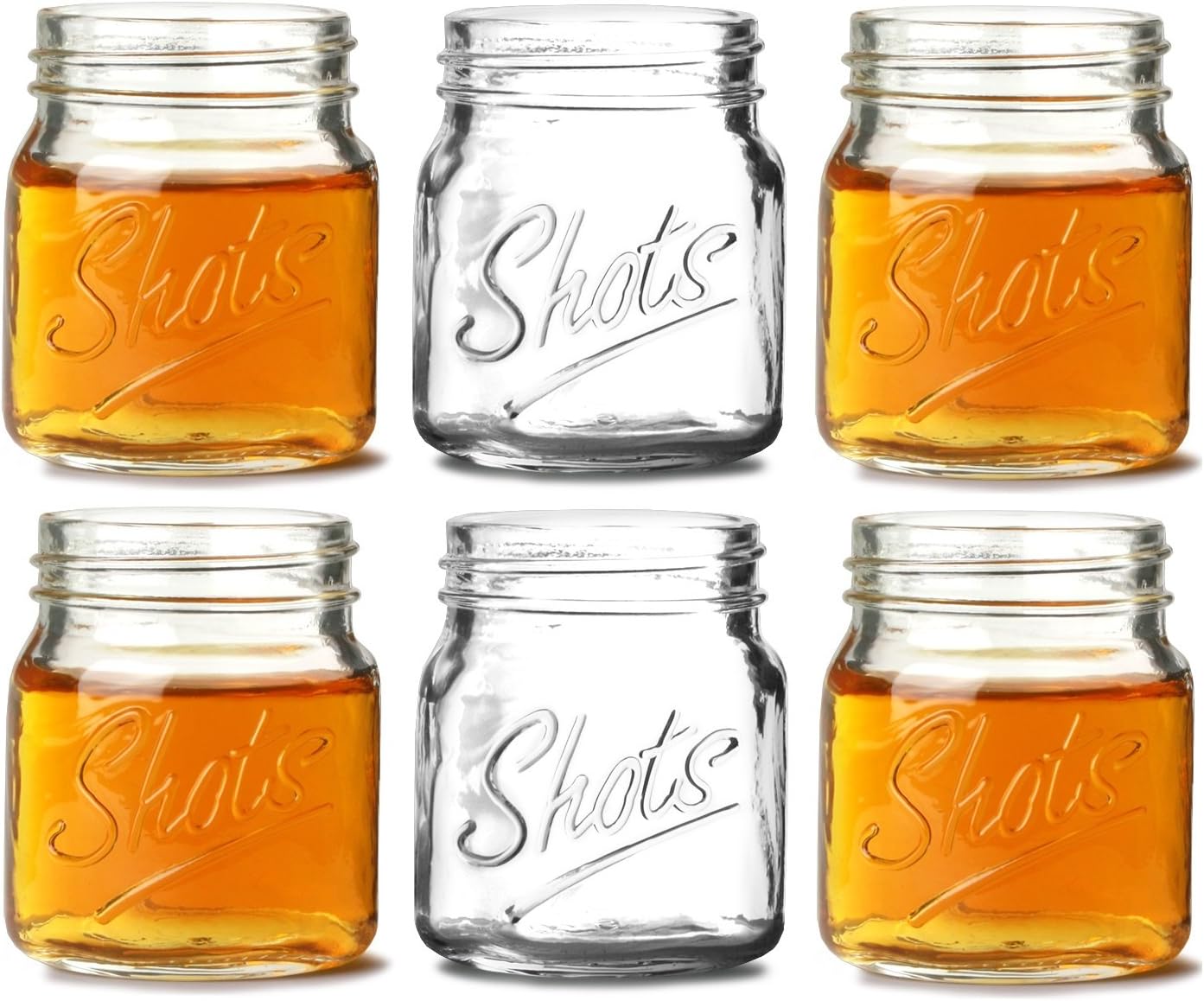 Circleware Mini Mason Jar Heavy Base Shot Glasses Set of 6 Fun Party Home Entertainment Dining Beverage Drinking Glassware Tumbler Whiskey Coffee Espresso Liquor Bar Jello Cups, Script, 4.9 oz