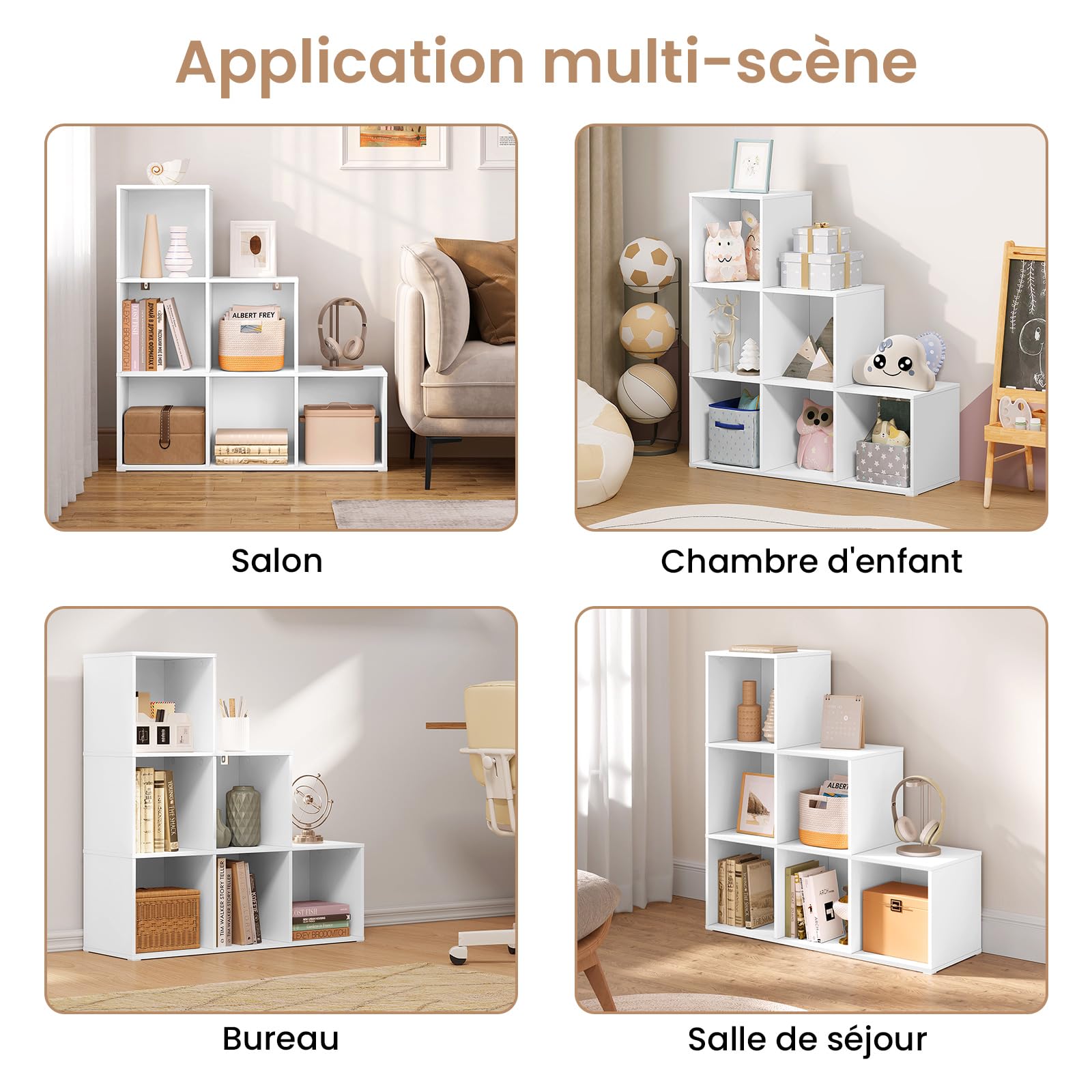 WOLTU Bibliothèque avec 6 Cubes, Étagère d'Escalier, Meuble de Rangement à Cubes, Étagère en Bois d'Ingénieriepour Salon, Chambre à Coucher, Bureau, 90x30x90cm, Blanc, SK061ws
