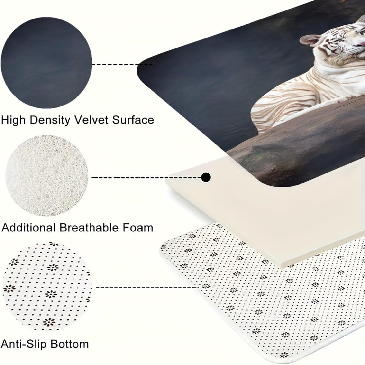 Albino Tiger Sitting on Rock Animal Kitchen Mat Set of 3 Waterproof Floor Mats Non-Slip Kitchen Rugs Premium Flannel Rug Heavy Duty Standing Mat for Kitchen Home Bathroom Laundry