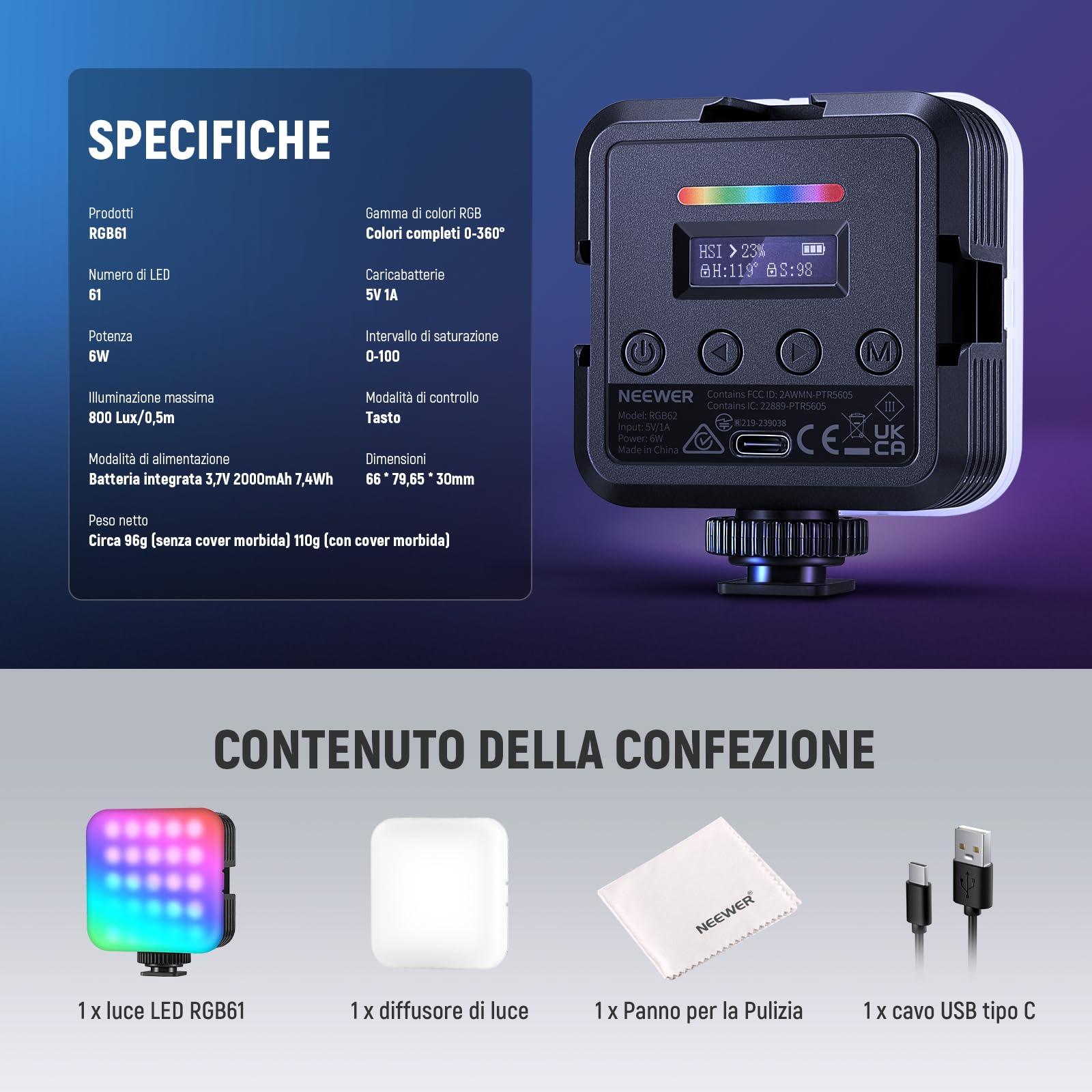 NEEWER Luce Fotocamera RGB Magnetica — immagine 8 di 11