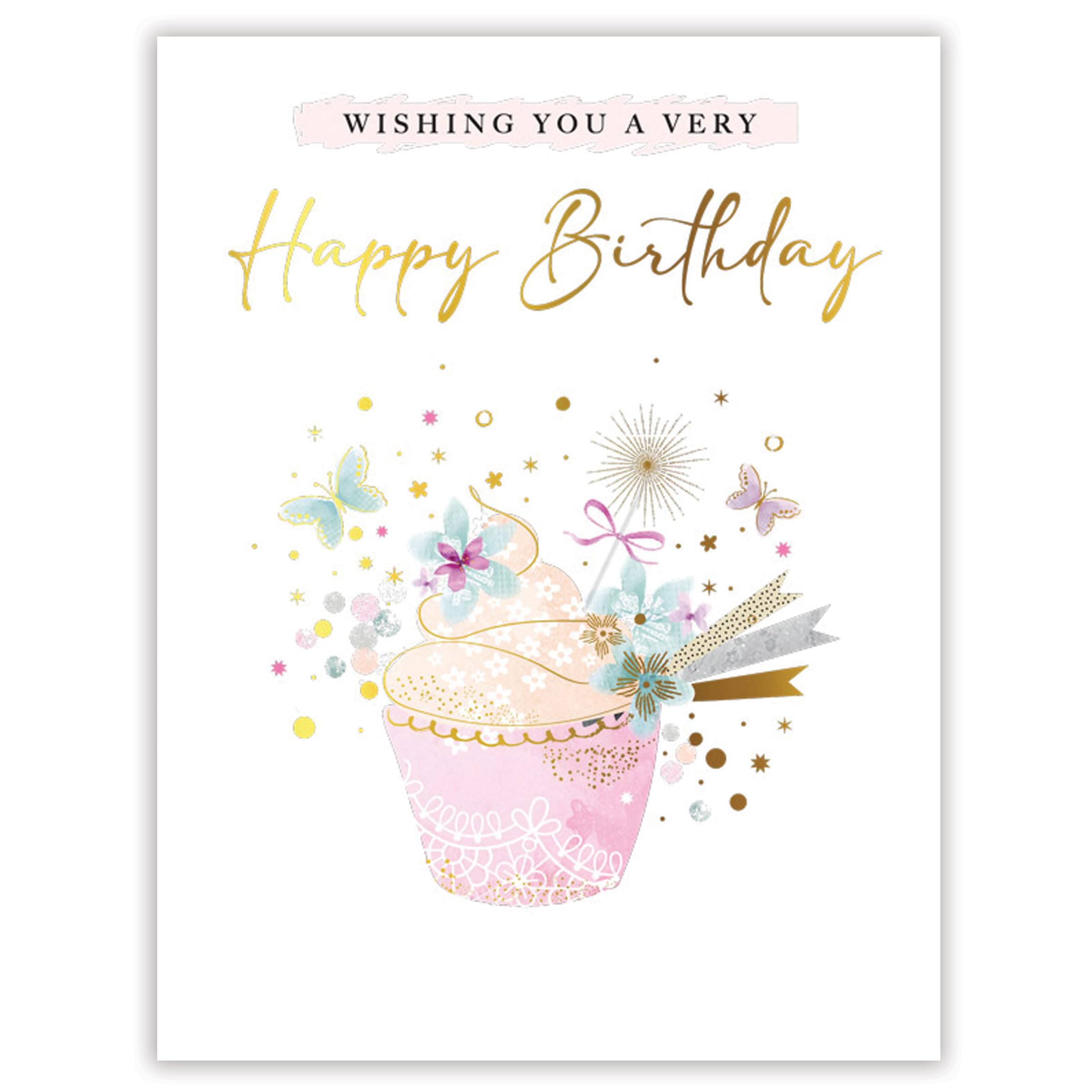 Piccadilly Greetings Birthday Card Her - Female Birthday Card - Cupcake and Butterflies - 8 x 6 inches