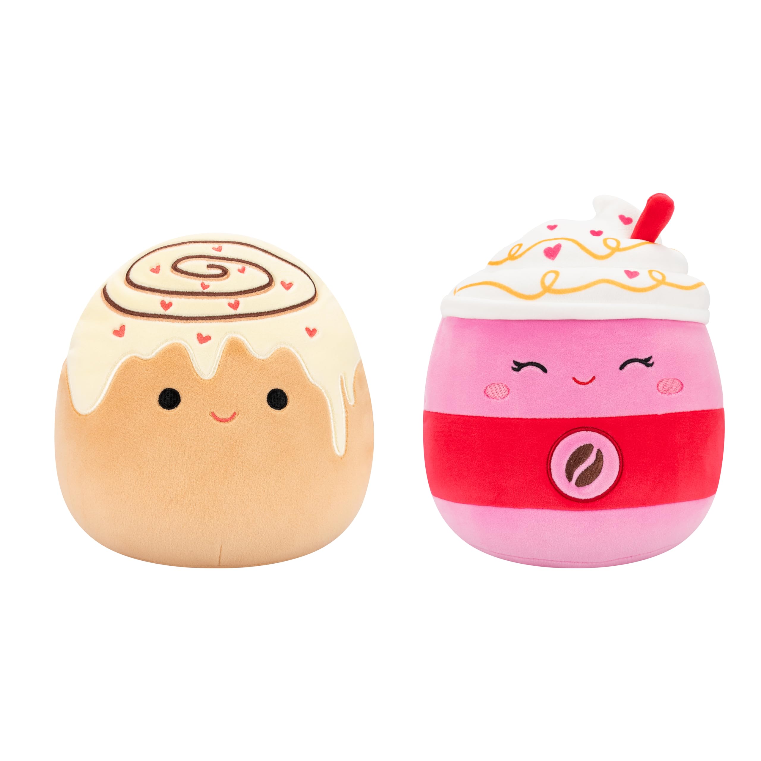 Squishmallows Original 8in Anita The Cinnamon Roll + 8in Beata The Pink Latte – Official Jazwares Valentine’s Plush 2-Pack (Little): Cinnamon Roll and Latte