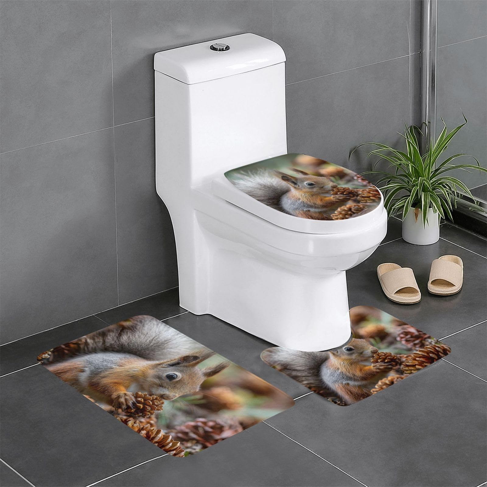 Tapis de salle de bain antidérapant écureuils avec tapis WC contour de sol