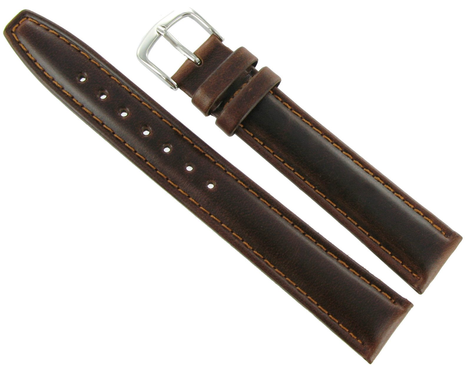 Hadley Roma MS881 20mm Short Watch Band Oiled Leather Brown Padded Mens