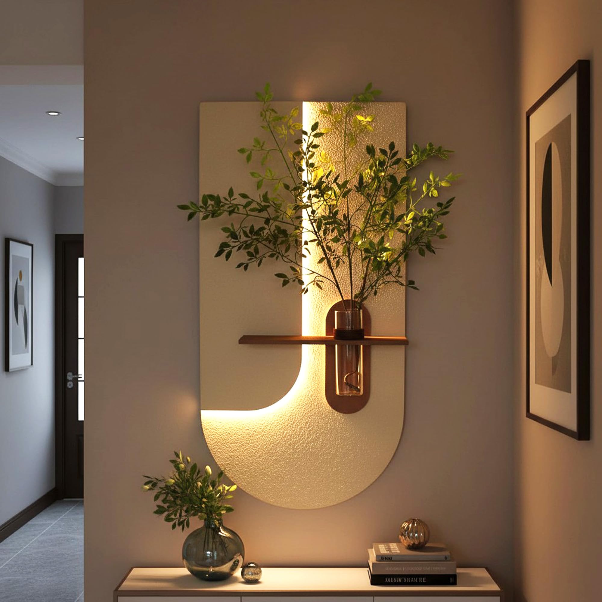 Arnusa WD001 - Quadro da parete 3D con illuminazione a LED e vaso di vetro decorativo, decorazione da parete, 100 x 50 cm