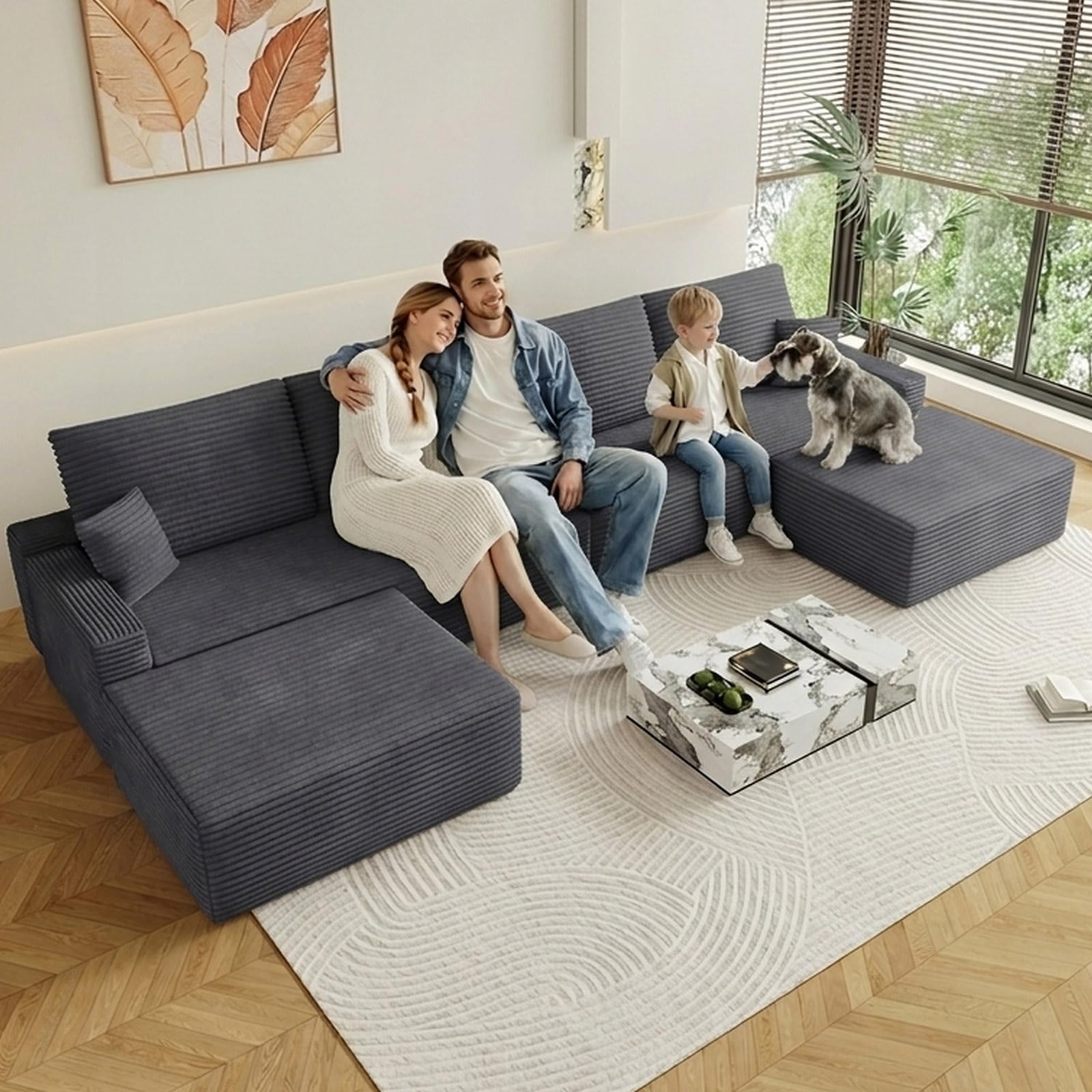 Oversized Modular Sectional Sofa Couch,Large 6 Seater Corner Sofa Modern U Shaped Sectional Couch with Ottoman Cloud Couches for Living Room,Office,Spacious Space,Corduroy,No Assembly,Dark Grey