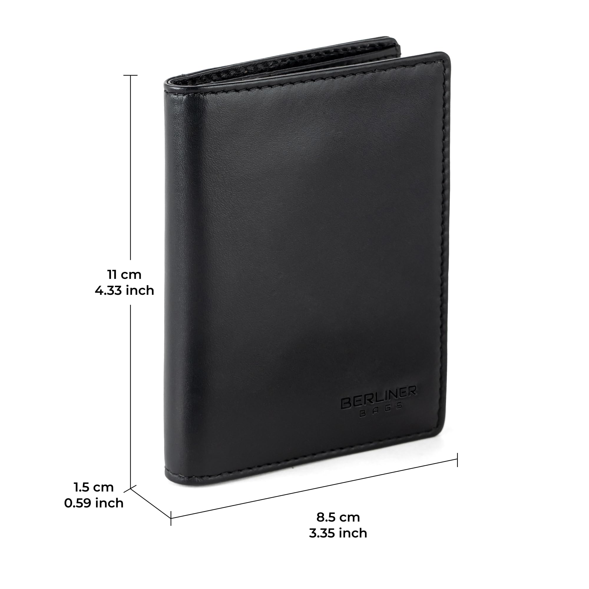Berliner Bags Chris Cartera Vertical Cuero Hombre Monedero Cremallera RFID | Negro Billetera De Piel Auténtica Slim 9 Tarjetas Ventana Dni Bolsillo Oculto Protección Nfc Compacta Elegante Y Práctica