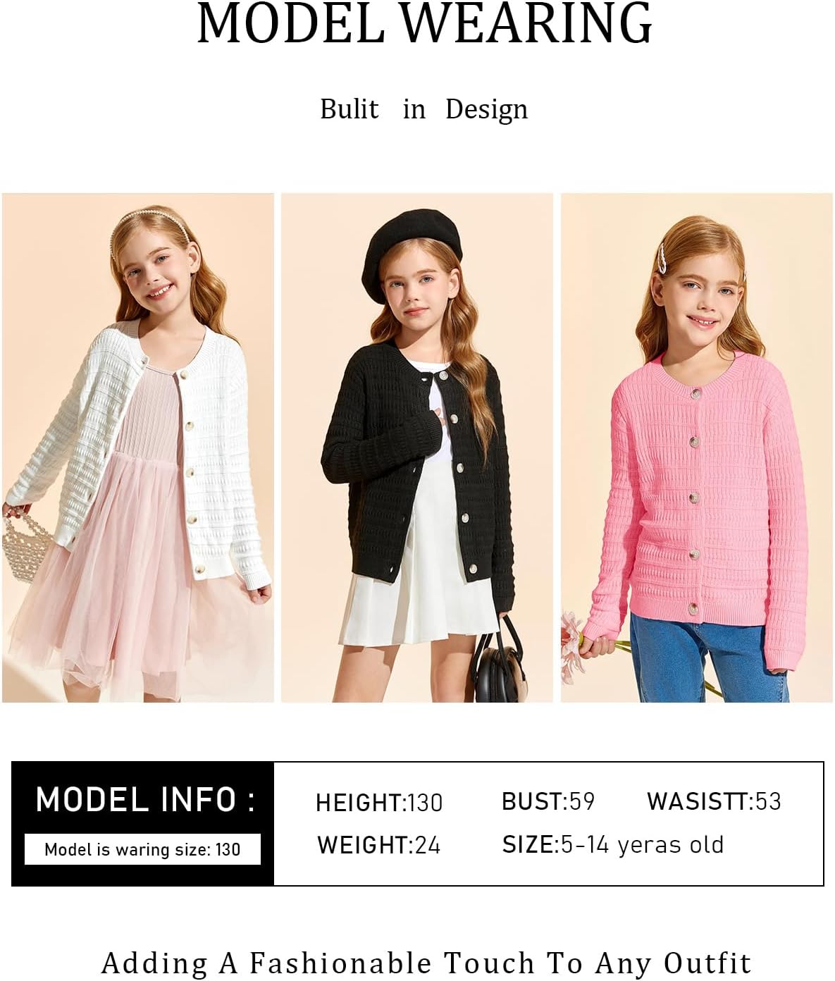 Haloumoning Girls Button Down Cardigan Jackets Kids Long Sleeve Cable Knit Sweaters 5-14 Years - Image 7
