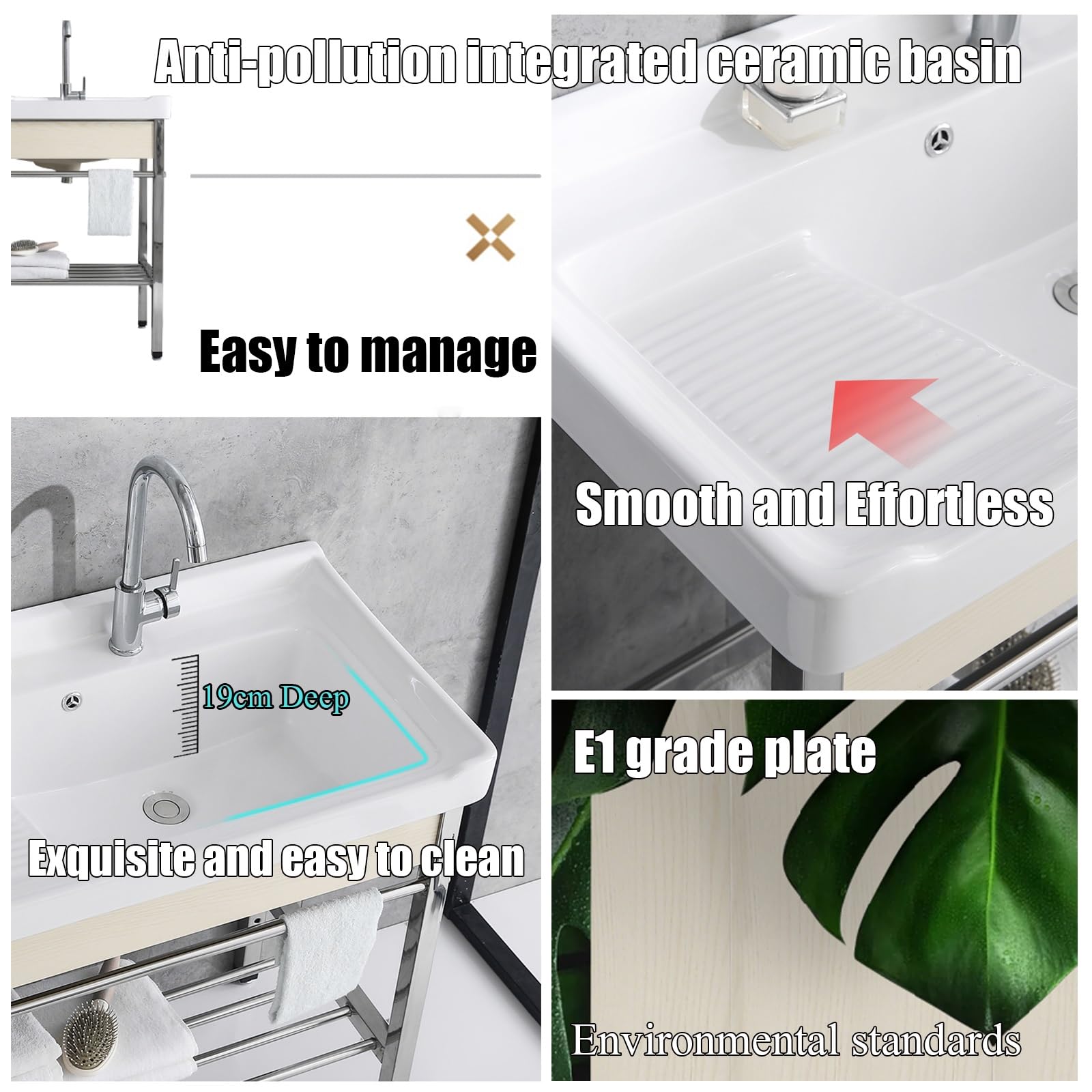 Fregadero utilitario de Acero Inoxidable - Lavabo de Porcelana Independiente de un Solo Seno con Patas de Metal para restaurantes, cocinas, lavaderos y Uso Exterior.