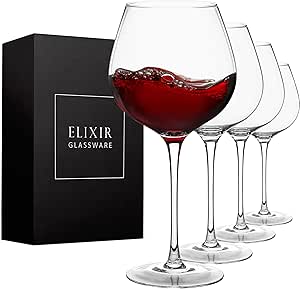 ELIXIR GLASSWARE Crystal Red Wine Glasses - Premium Large Hand Blown Wine Glasses - Set of 4 Long Stem Wine Glasses - Gifts for Wine Lovers, Wine Tasting, Wedding, Anniversary - 22 oz, Clear