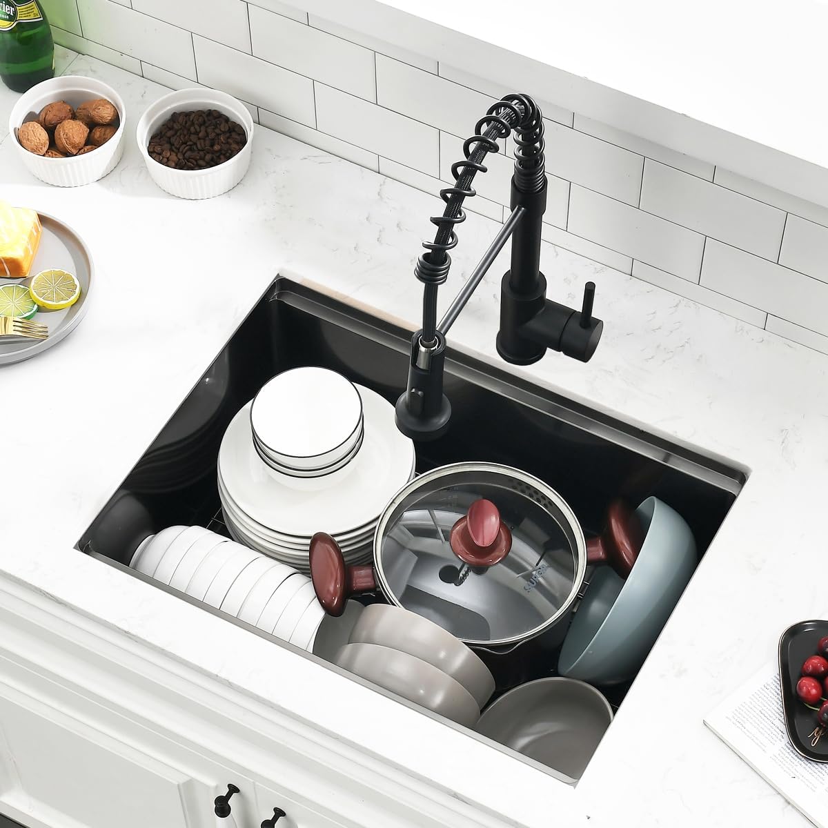 23 Inch Black Undermount Kitchen Sink Workstation - SZBAQTM 23x18 Inch Stainless Steel Undermount Sink Single Bowl 10'' Deep Handmade Kitchen sink with Cutting Board& Strainer