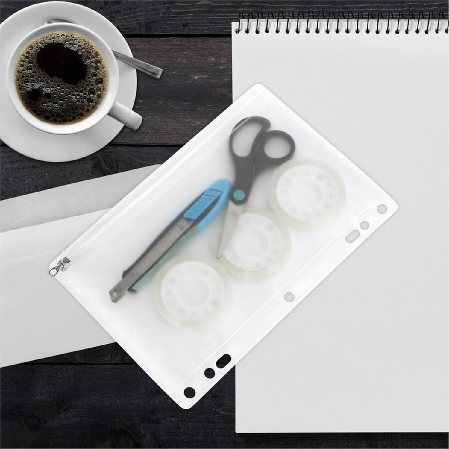 Business Source Ring Binder Pocket with Zipper, 9.5" x 6", Clear with White Back, 24 Count