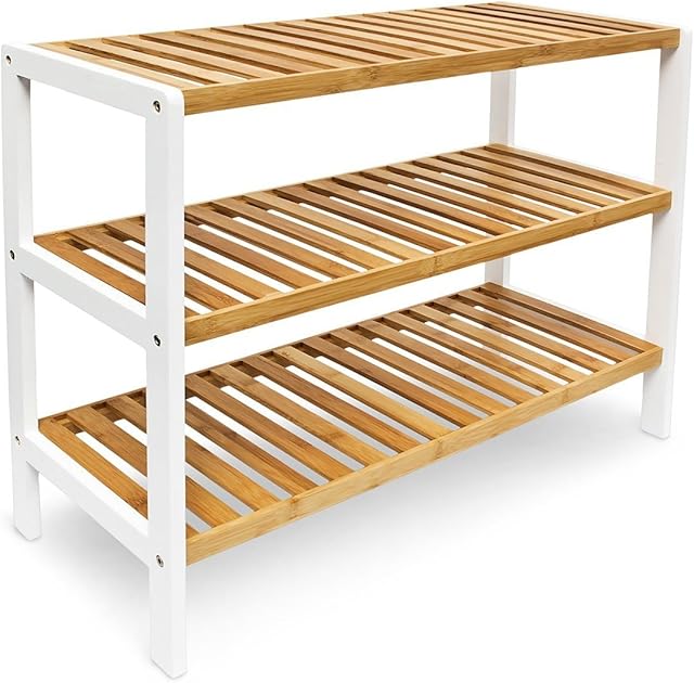 woodluv 3 Tier Bamboo Shoe Rack Storage Stand Shelf Organizer Furniture 70x26x55cm