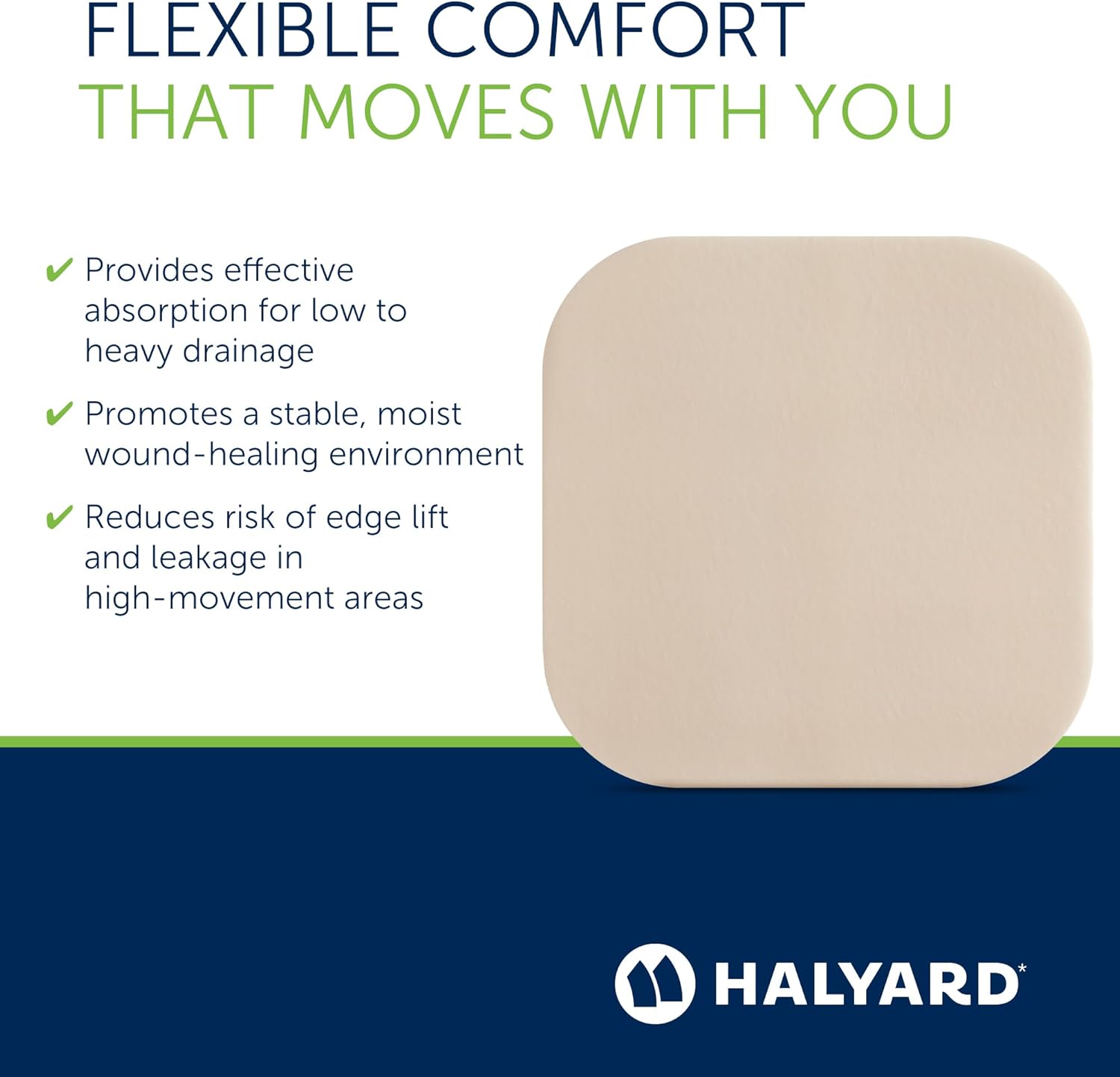 HALYARD Non-Bordered Silicone Foam Wound Dressing, Gentle Adhesive Superabsorbent Core, Conformable & Breathable Water Resistant Protective Film Backing 4 Inch x4 Inch (Box of 10)