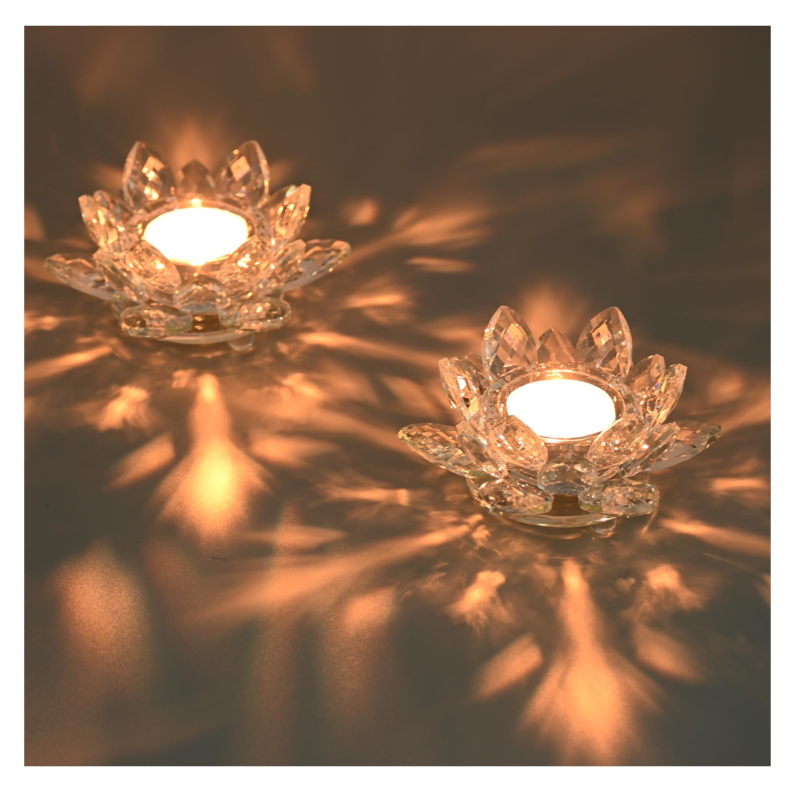 Porta Tealight in Cristallo, Porta Lumini a Forma di Fiore di Loto, Portacandele in Vetro, Portacandela Vetro Trasparente per Decorazioni Natale, Matrimoni e Feste a Casa (2)
