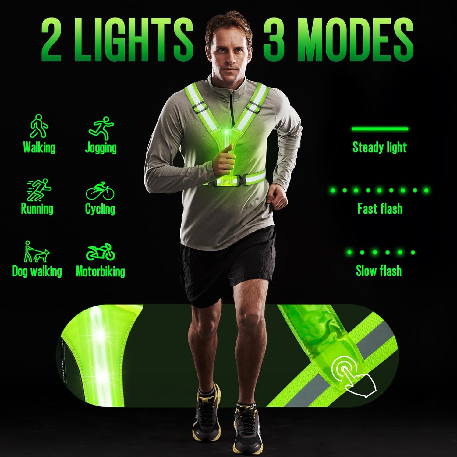 LED Reflective Vest Running Gear, Light Up Running Vest Rechargeable, Safety Night Running Gear for Walking Running Cycling - Image 6