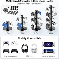 Vista 3 de Controller & Headset Holder Stand for Desk, with Charger Cable Organizer Headphone Stand for PS5/ Xbox/ PS4/ Switch, Metal Base Controller Hanger