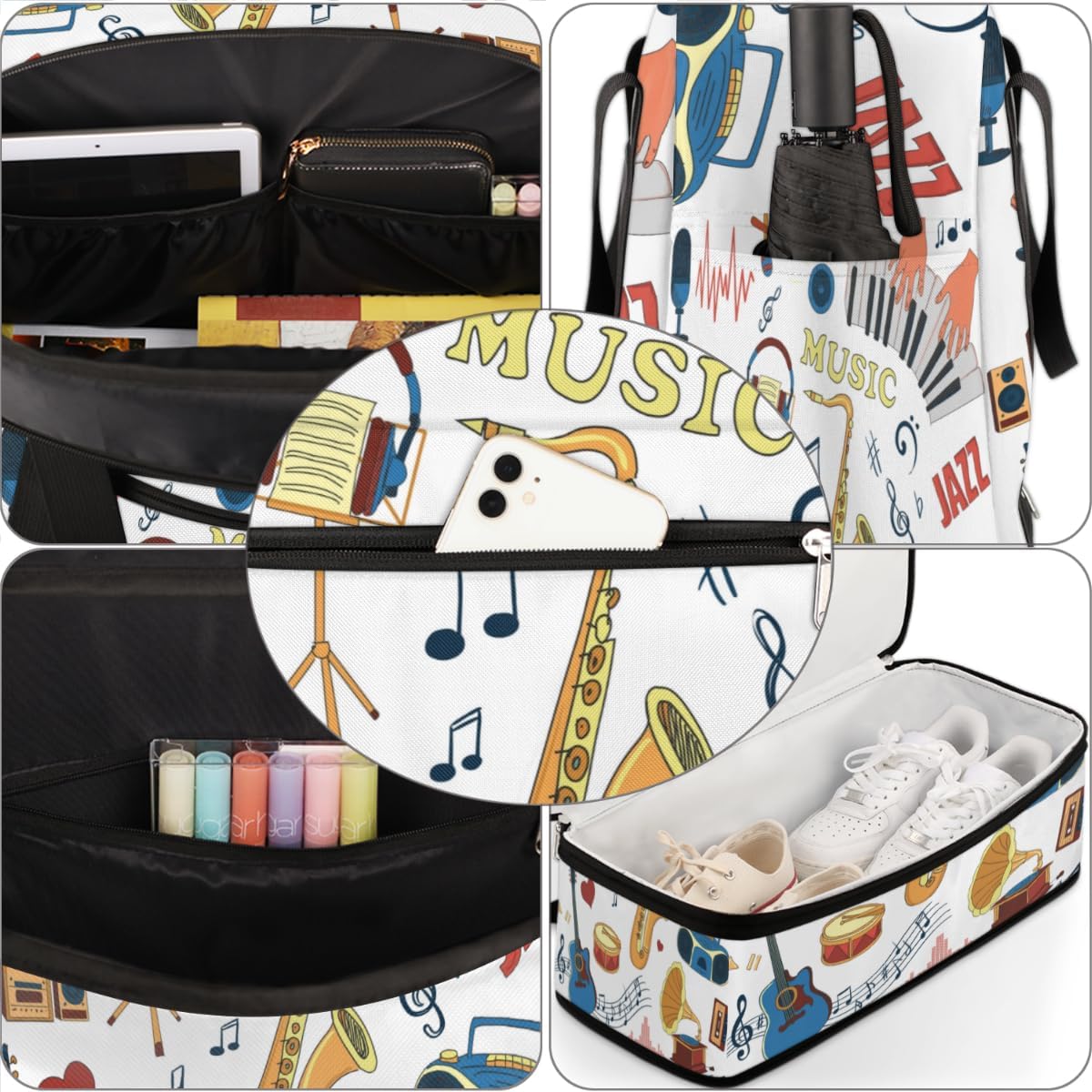 QsirBC Music Note Modern Decor Gym Bag for Women Duffle Tote with Shoes Compartment Men Weekender Duffel for Dance Travel Sports Swimming Overnight