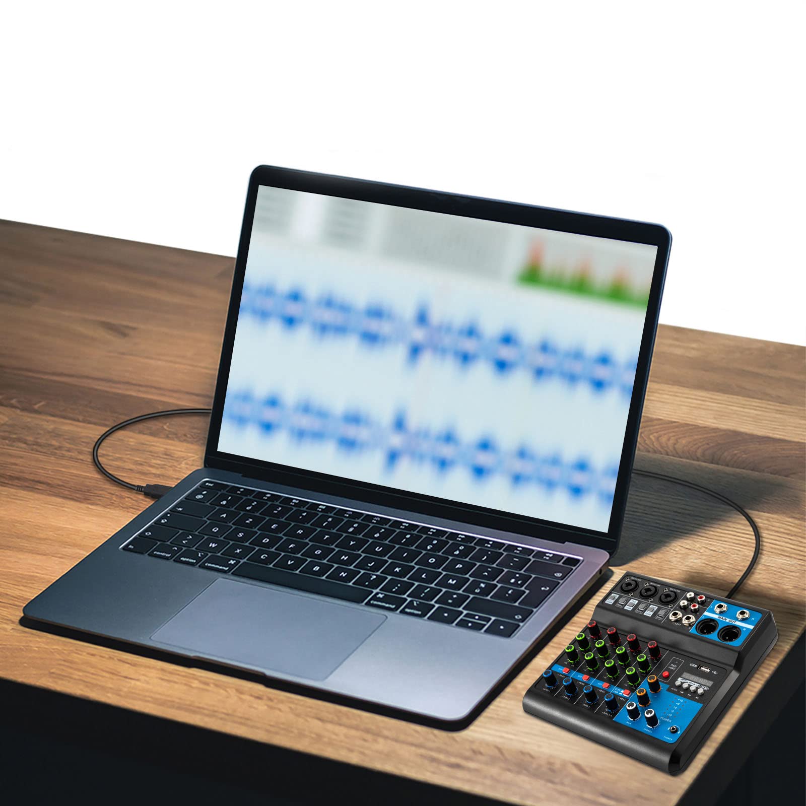 Consola de mezcla de sonido estéreo de 5 canales, mezclador de 5 canales, mezclador profesional, mezclador en vivo, profesional con USB Bluetooth, mezclador DJ, interfaz de audio profesional