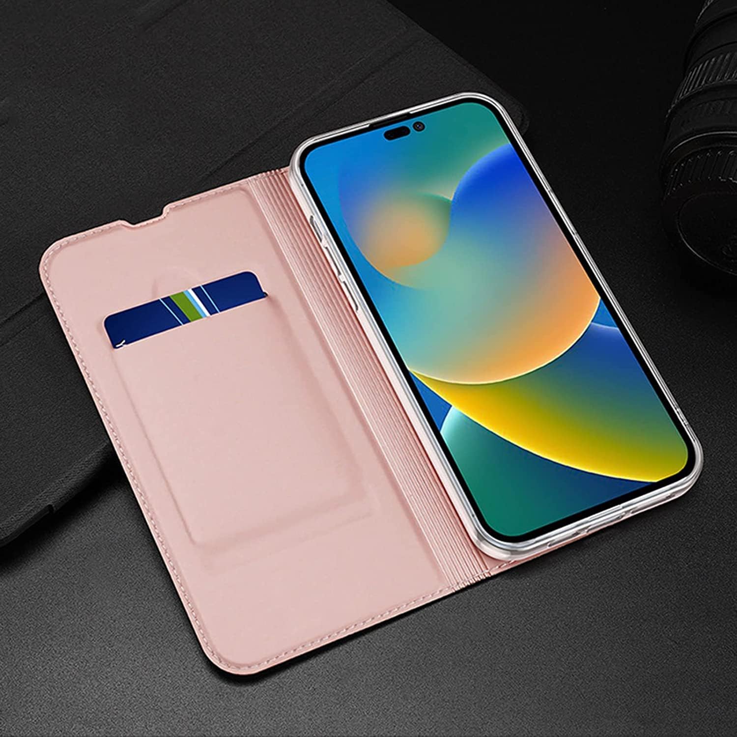 Case for iPhone 14/14 Plus/14 Pro/14 Pro Max, Premium PU Leather Wallet Phone Case with [Card Holder][TPU Inner Shell] Shockproof Flip Cover (Color : Rose Gold, Size : 14 6.1")