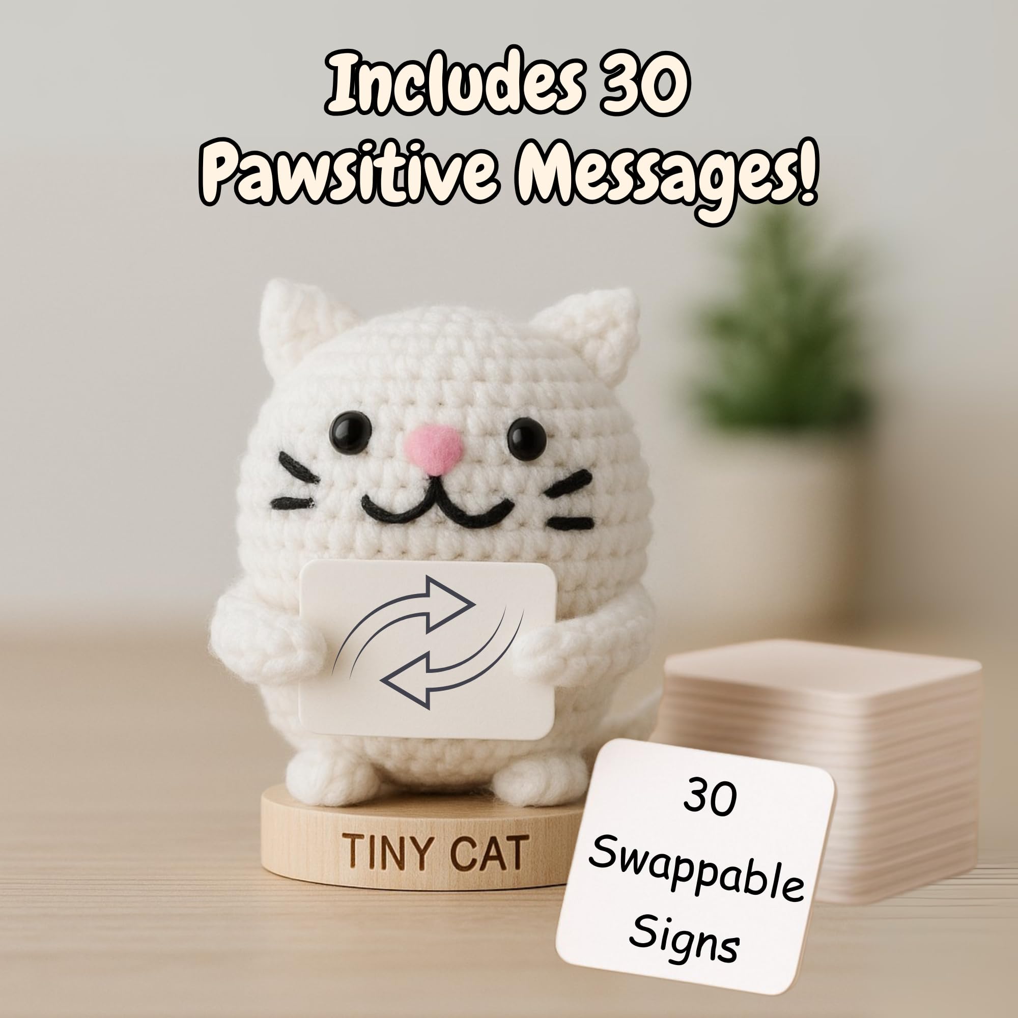 Cat Lover Gifts for Women - Positive Crochet Animal with 30 Cute Signs | Cat Mom Gift for Women for Birthday | Funny Fur Mama Themed Decor Stuff Present Ideas for Cats Lady | Present Idea for Friends