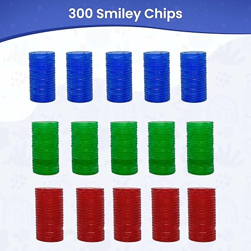 Miniatura 4 de MR CHIPS Fichas de bingo de 34 pulgadas de tamaño  300 fichas de bingo en color azul, rojo y verde  Diseño de cara sonriente  Fichas de conteo