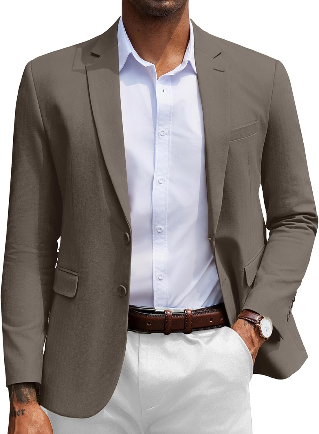 COOFANDY Men's Herringbone Blazer Slim Fit Cotton Sport Coats Two Buttons Casual Suit Jacket