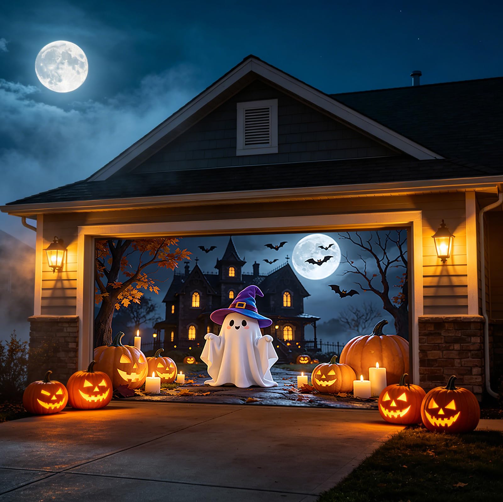 Baner na drzwi garażowe na Halloween, przerażające dekoracje na
