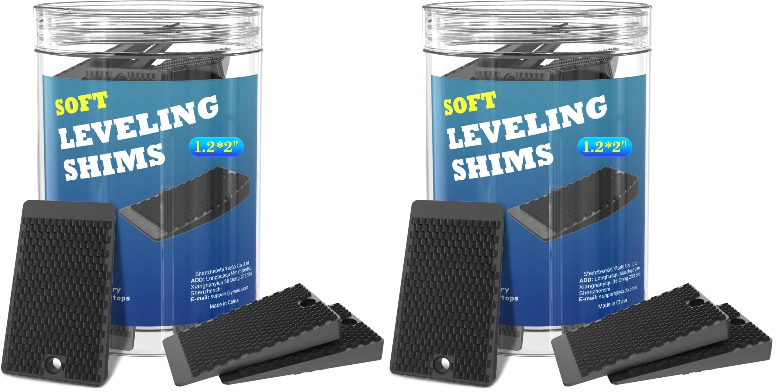 Furniture Levelers, 32 Piece Jar 2“, Rubber Shims for Leveling, Black Wedge for Table Toilet Refrigerator Piano, Non-Slip Shims for Home Improvement and Work, Cuttable and Stackable (Pack of 2)