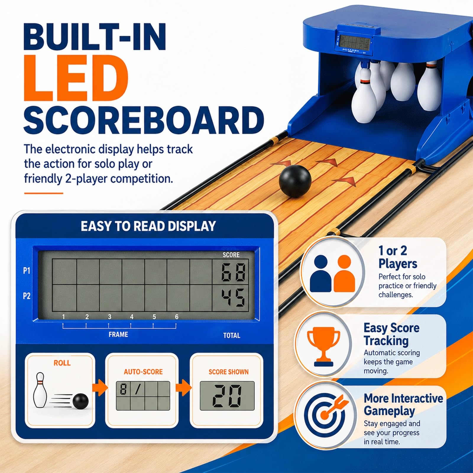 Elektroniczna Konsola do Gry w Kręgle,Shuffleboard i Zestaw do Gry w Kręgle | Symulowane Efekty Dźwiękowe, Światła Led, Elektroniczna Tablica Wyników, Brak Ostrych Krawędzi