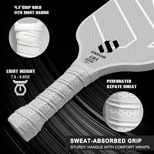 Miniatura 4 de Pickleball Paddles Set of 4, SINSHAM Graphite Pickleball Rackets Fiber Face & Polymer Honeycomb Core includes 4 Pickleball Paddles+4 Outdoor Indoor