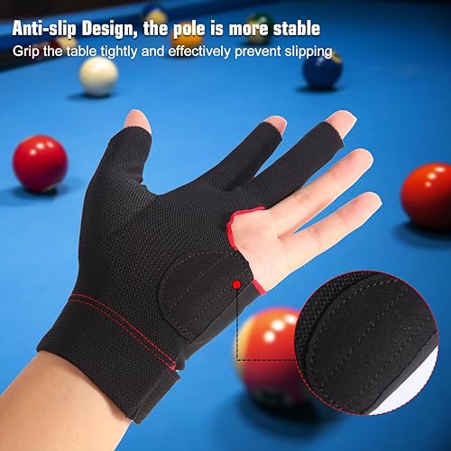Miniatura 5 de Consina Guantes de billar para mano izquierda con 3 dedos, guantes deportivos de billar para hombre y mujer, color rojo pasión, secado rápido,