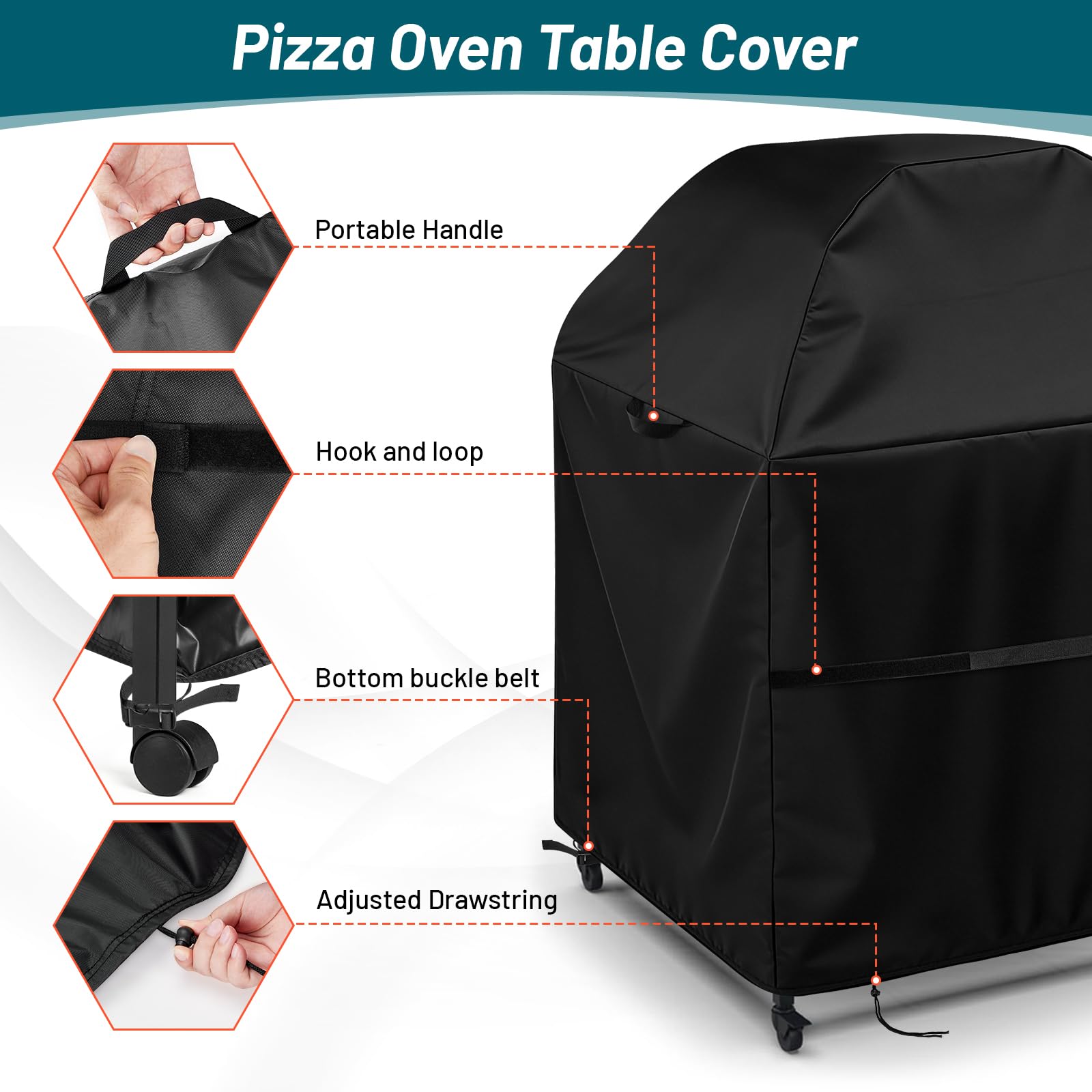Copertura per forno da pizza da esterno per forno Ooni e tavolo grande | Copertura impermeabile per tavolo da barbecue per pizza (solo copertura), 83 x 83 x 132 cm, nero