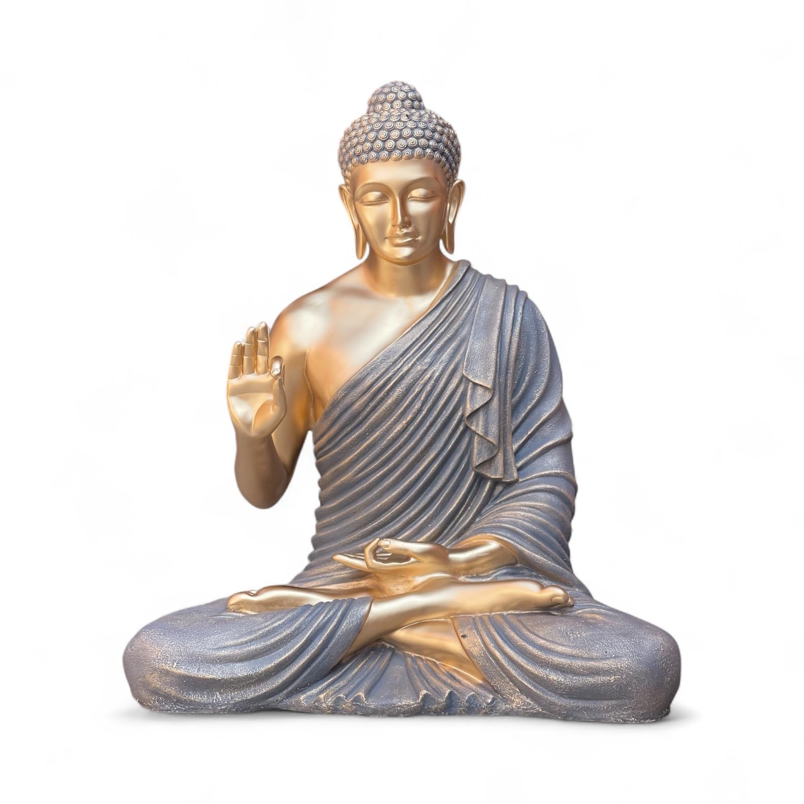 3 Feet Resin Fiber Buddha Statue for Outdoor | Weatherproof Garden Buddha Idol | Large Buddha Murti for Home & Entrance Decor (Grey-matellic)-image-2