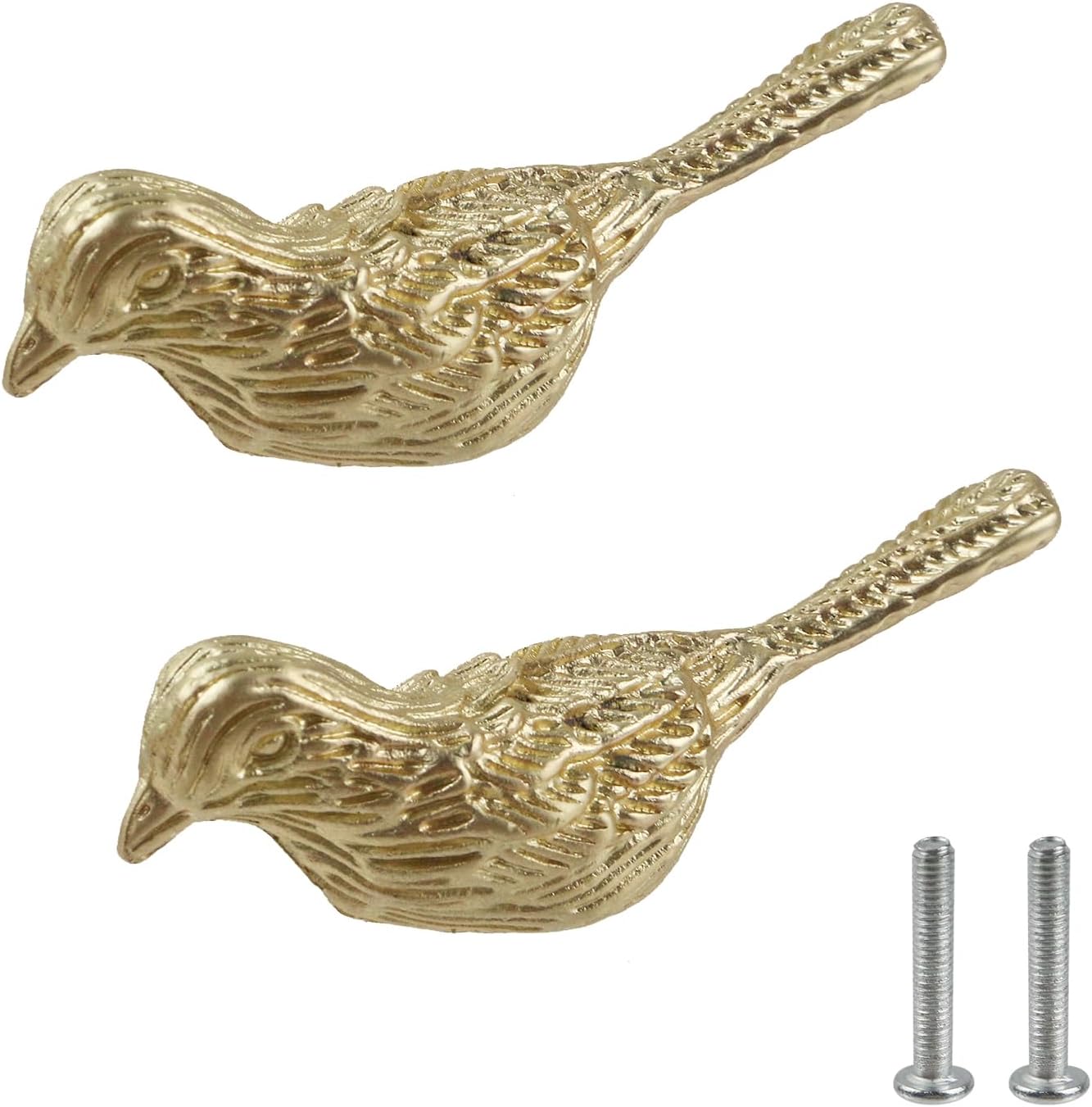 MY MIRONEY 2PCS Bird Shape Knobs Gold Drawer Knobs Hardware Decorative Bird Knob Zinc Alloy Cupboard Dresser Handles Kitchen Cabinet Knob with Screws