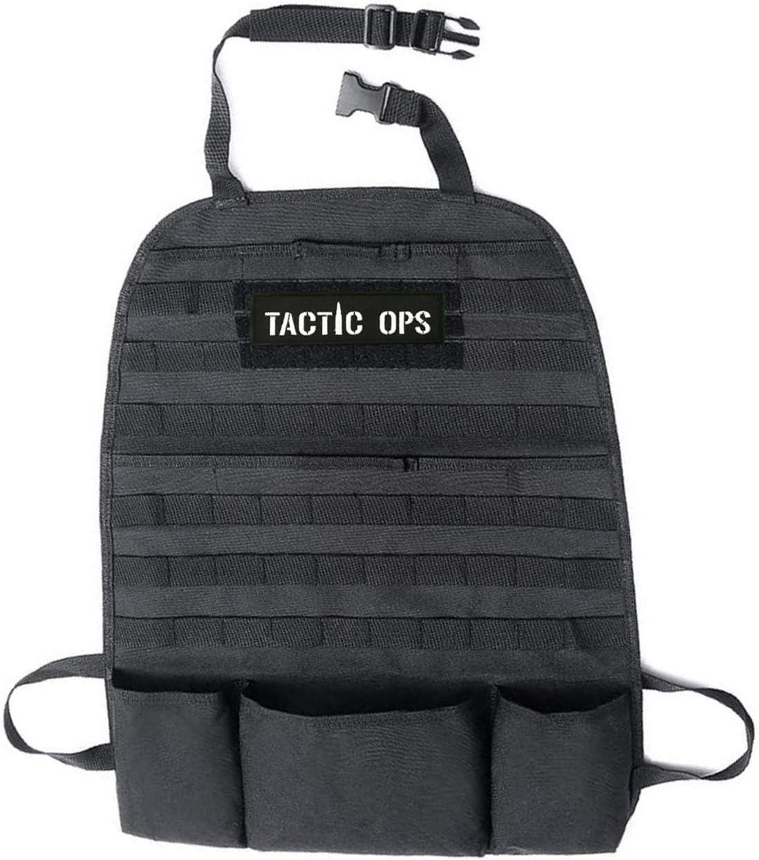 Tactical Car Seat Organizer - For Cars and Trucks Molle Pouches and Storage - Vehicle Universal Interior Adjustable Seat Cover Protector with Interchangeable Tactic Ops Patch for Custom Look (Black) : Automotive