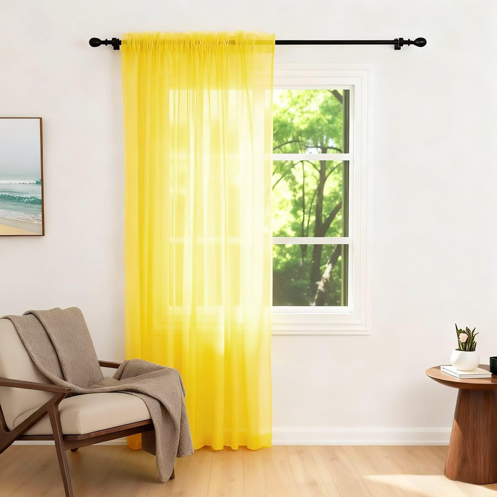 Zdada Net Curtains for Windows 84 Drop, Yellow Voile Curtains 1 Panel — image 1